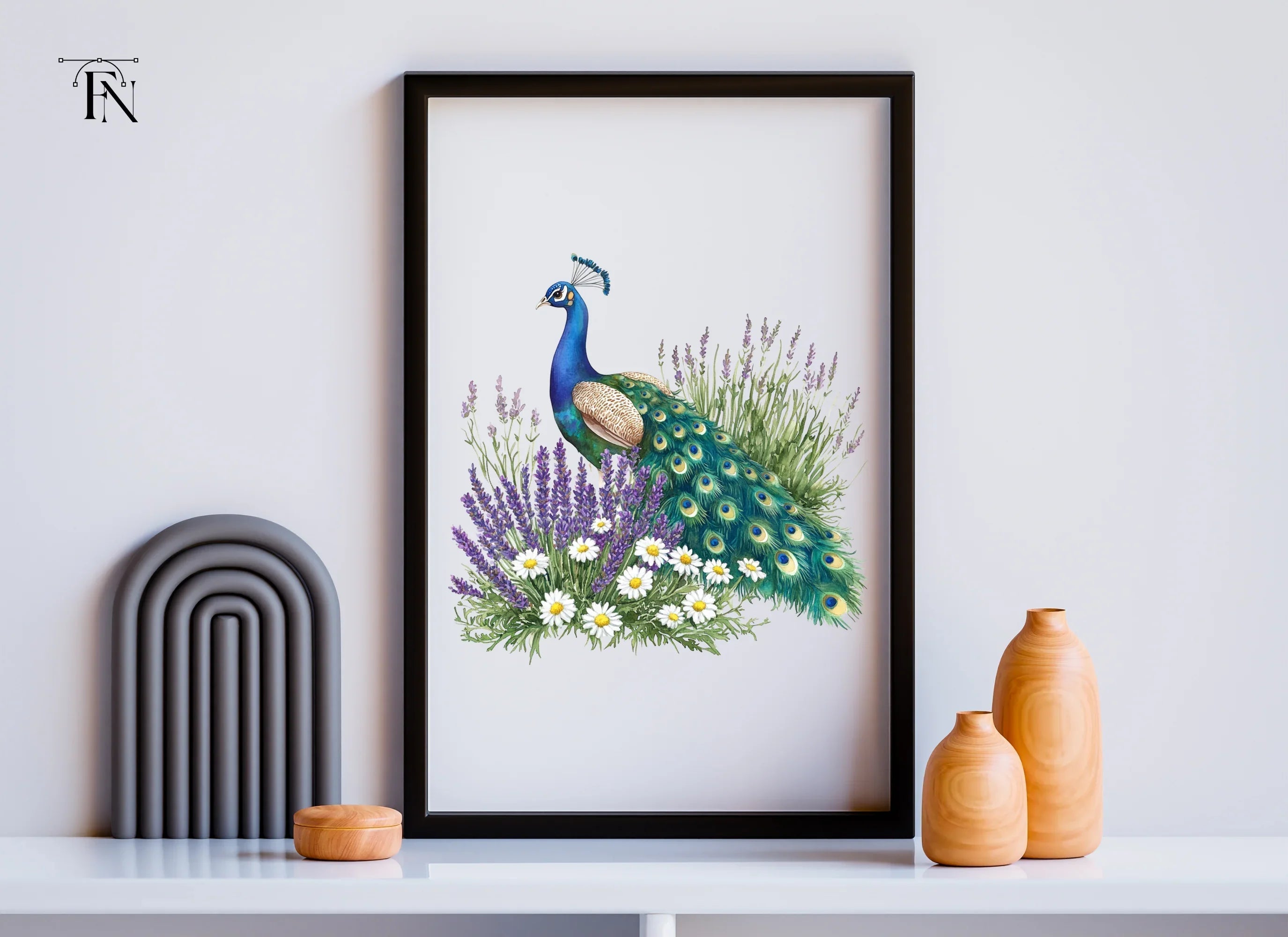 Peacock with Lavender and Daisies Clipart Bundle