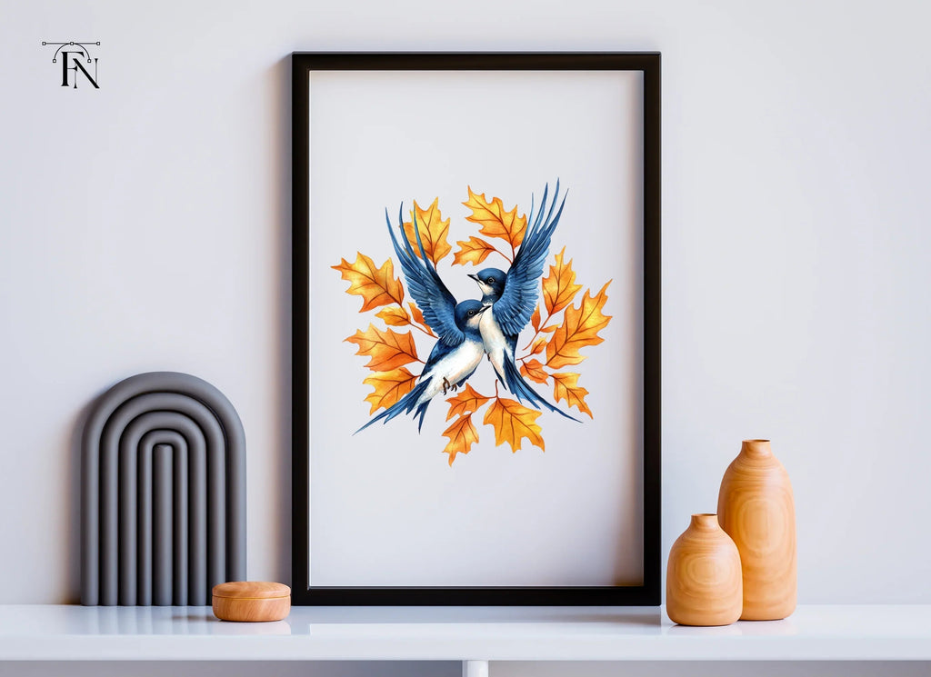 Swallows and Autumn Leaves Clipart Bundle