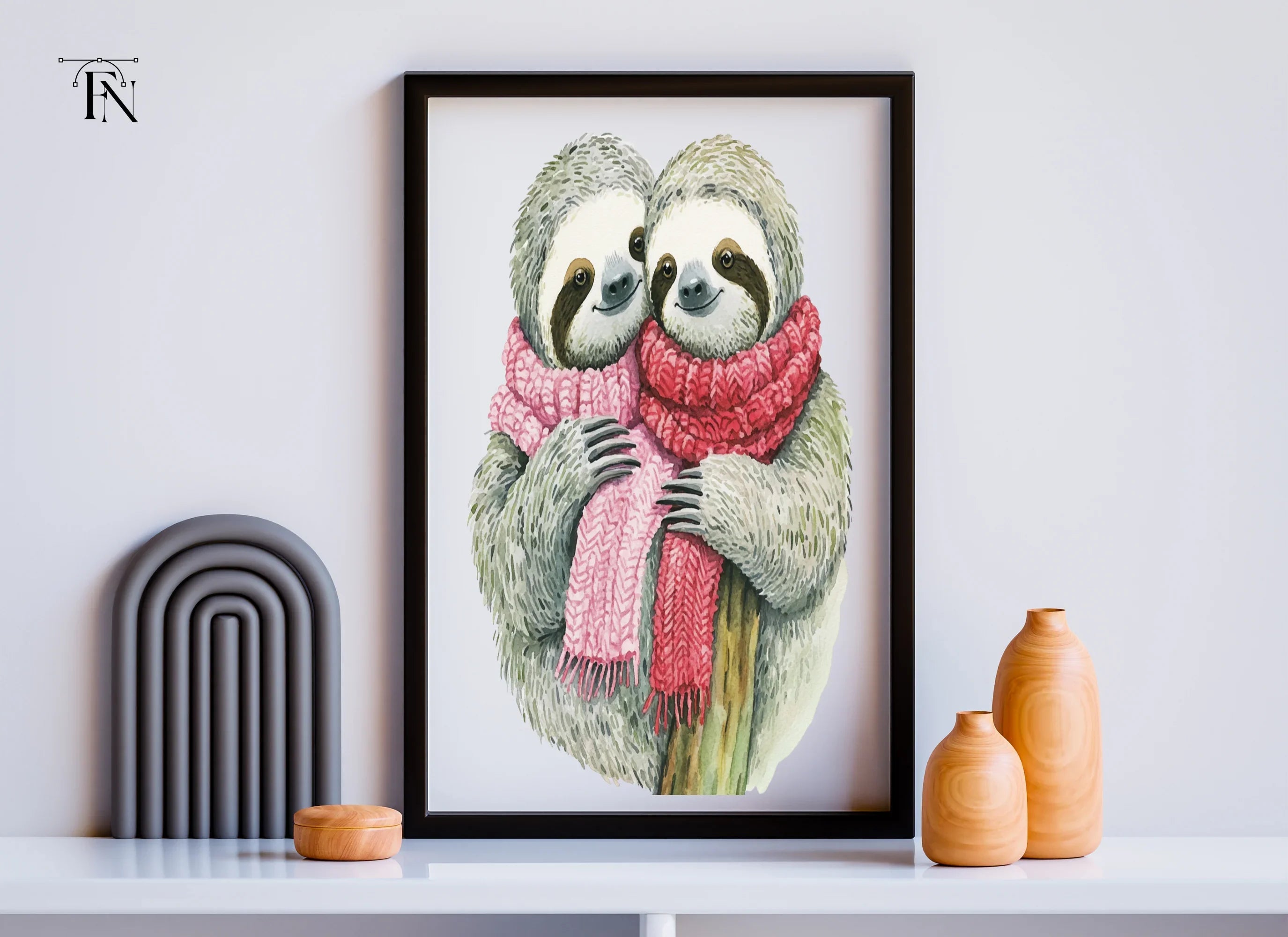 Cute Sloth Couple in Winter Scarves Clipart Bundle