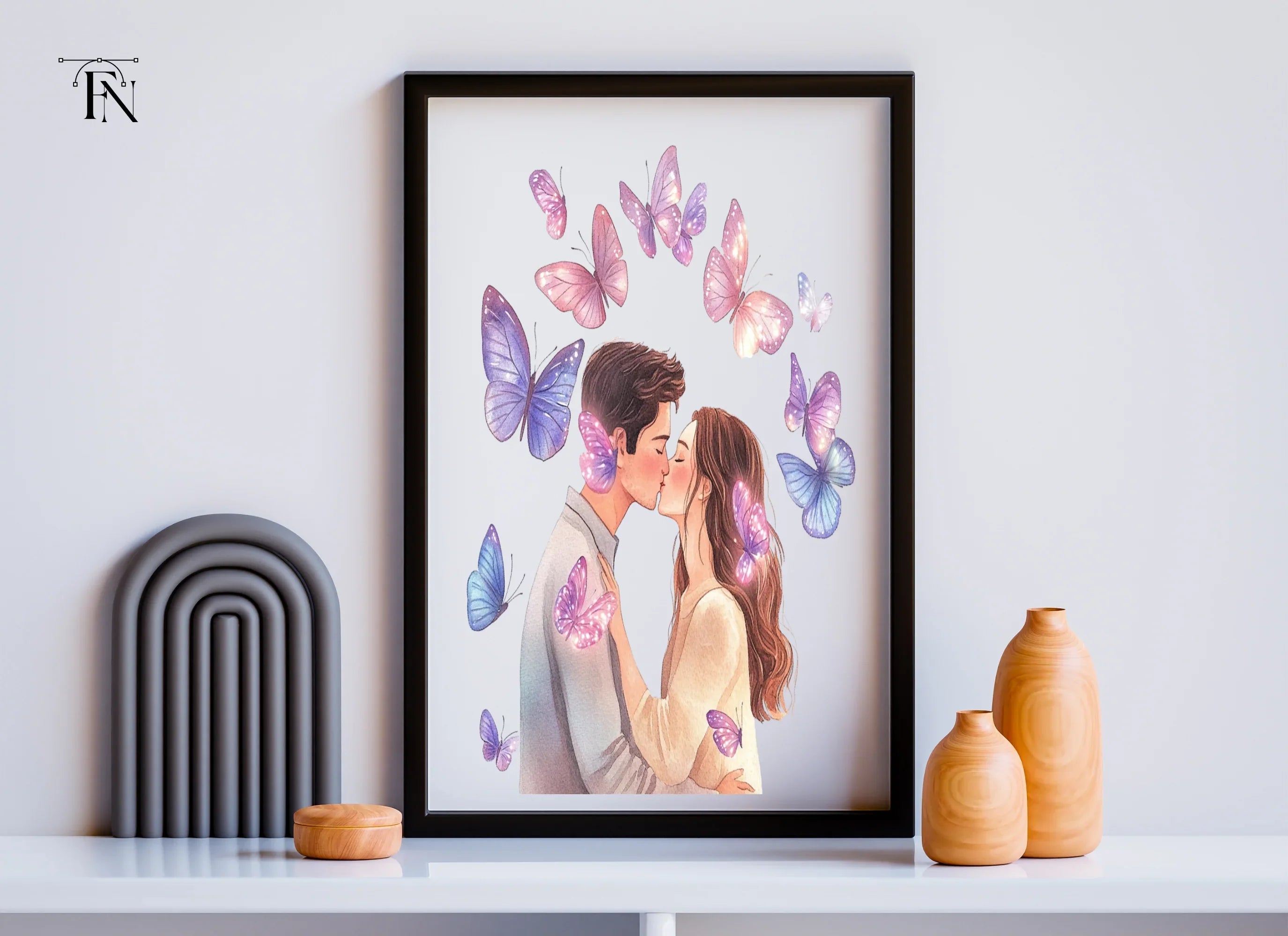 Romantic Couple Kissing with Butterflies Clipart Bundle