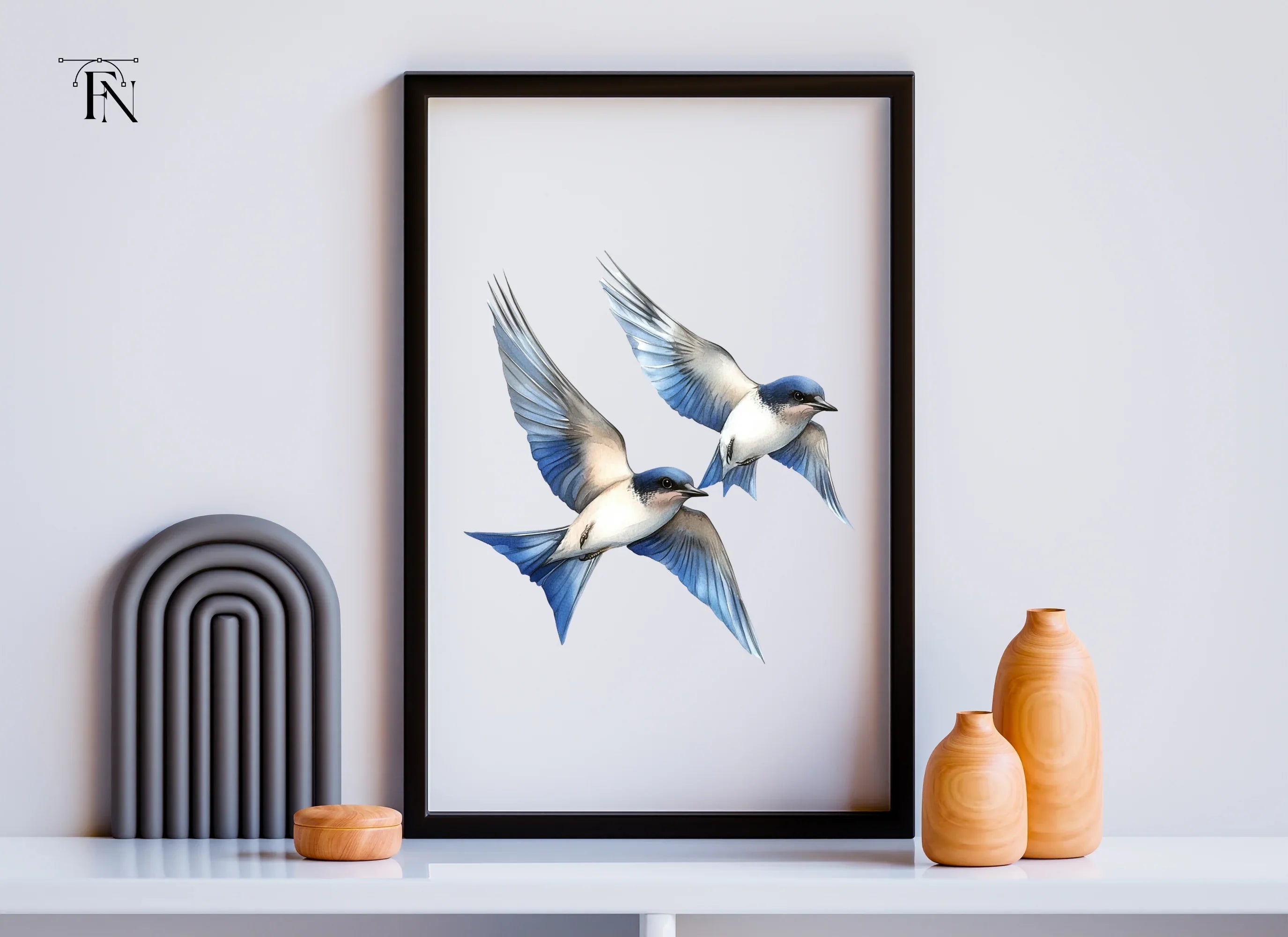 Graceful Blue Swallows Clipart Bundle