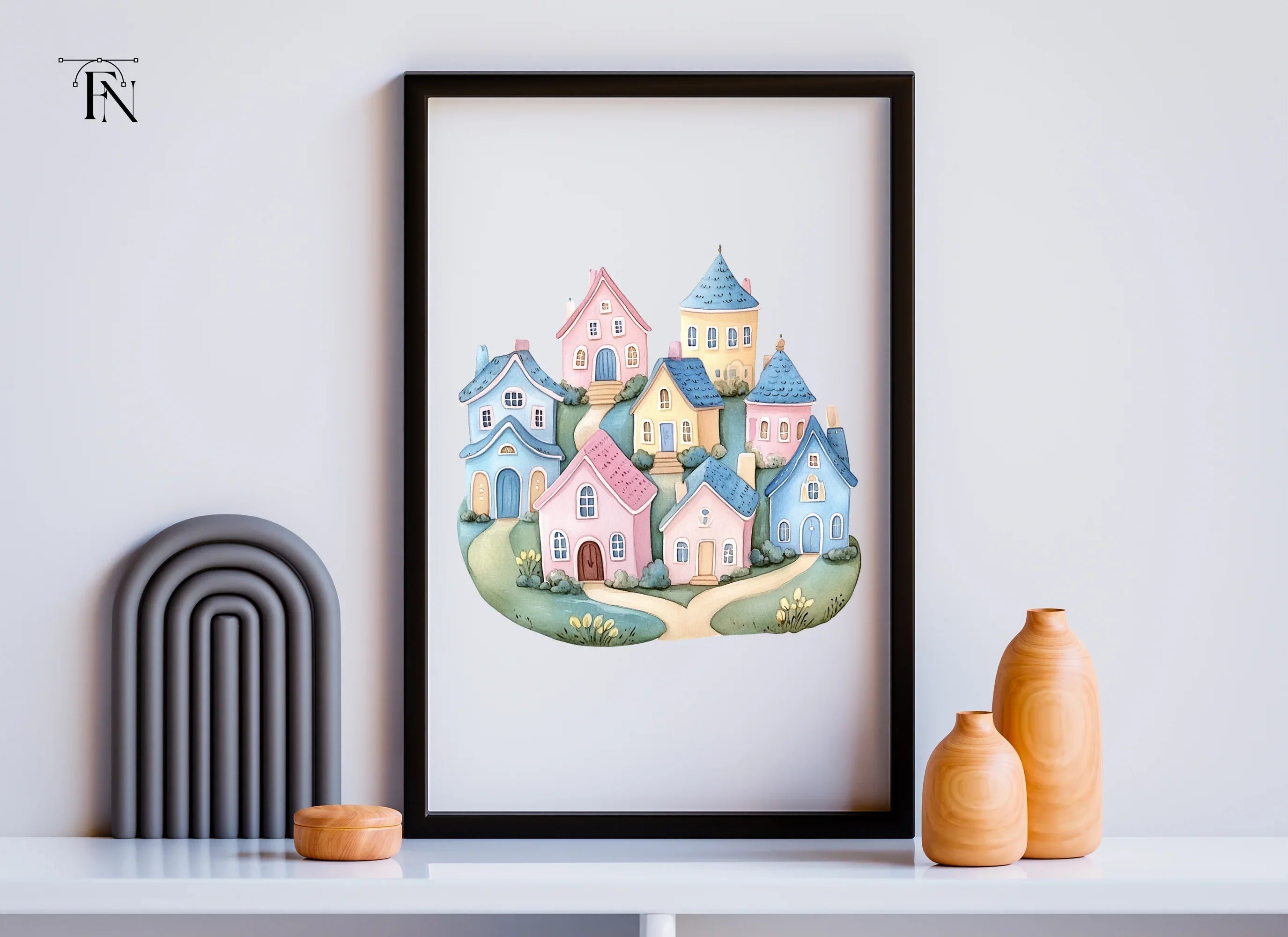Whimsical Hillside Village Clipart Bundle