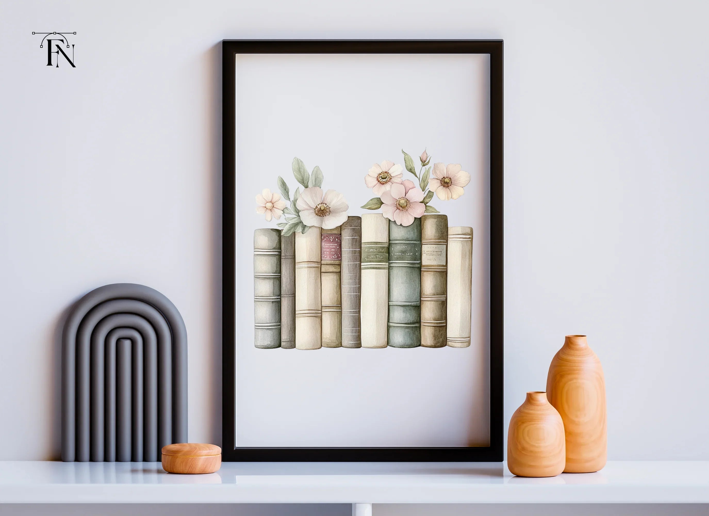 Floral Bookshelf Arrangement Clipart Bundle