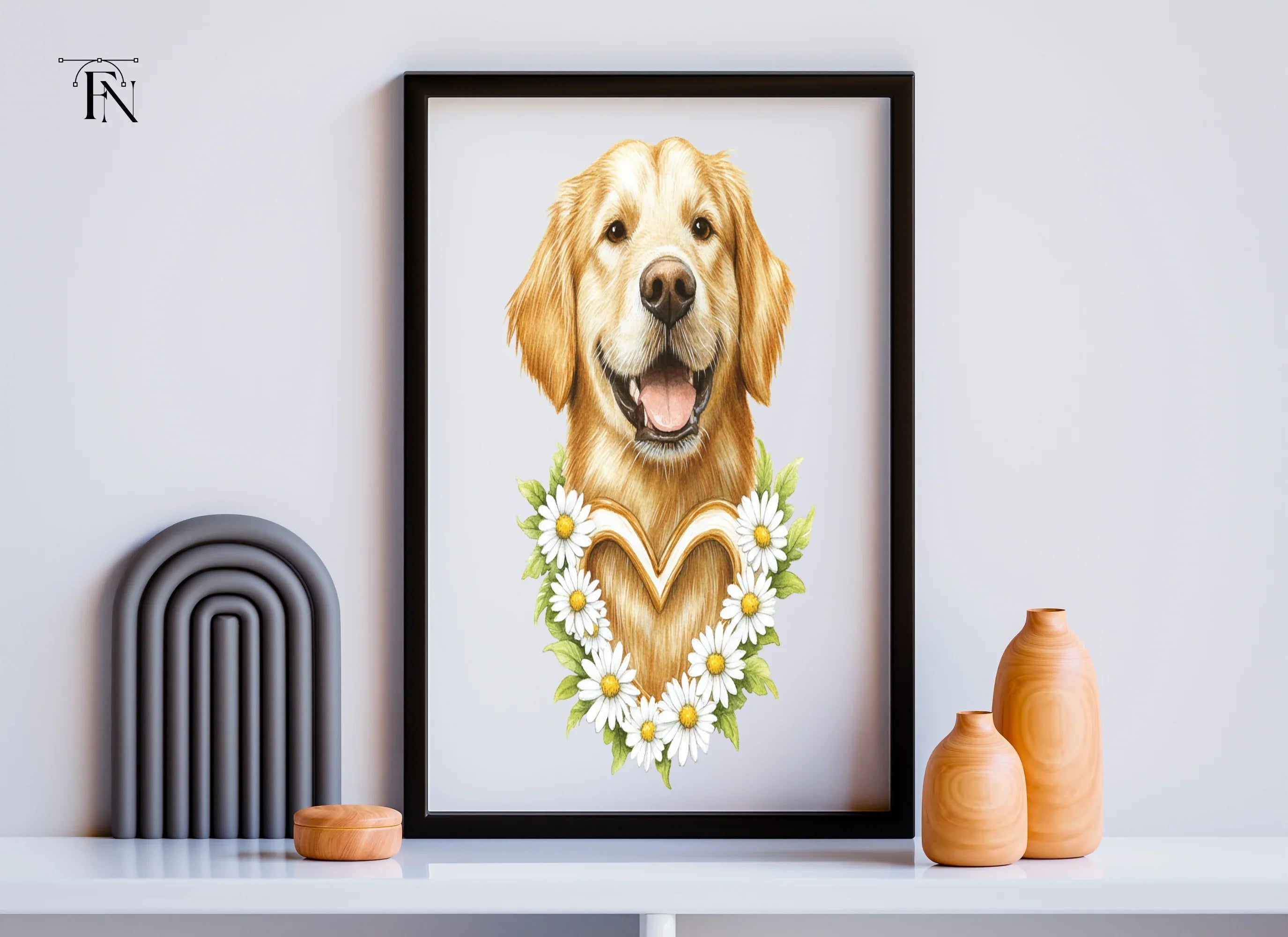 Golden Retriever Daisy Wreath Clipart Bundle