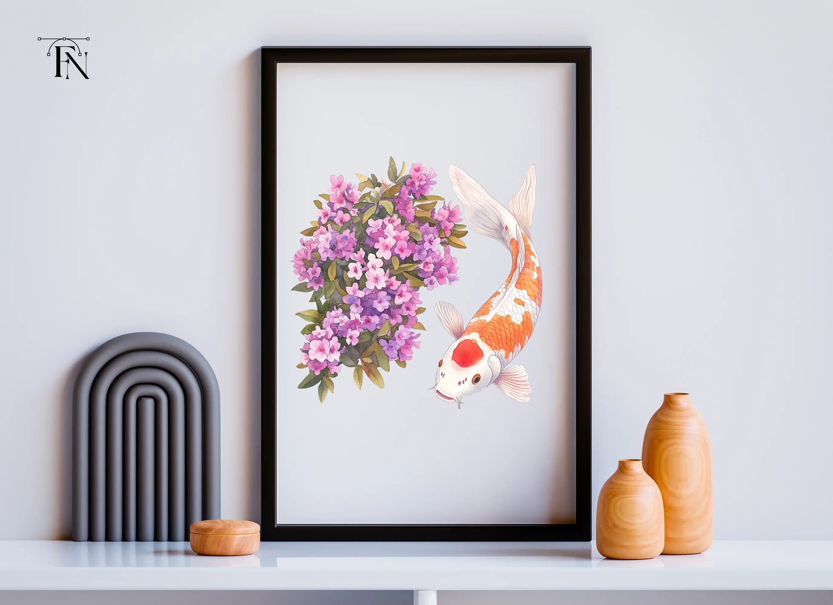 Koi Fish and Pink Flowers Clipart Bundle