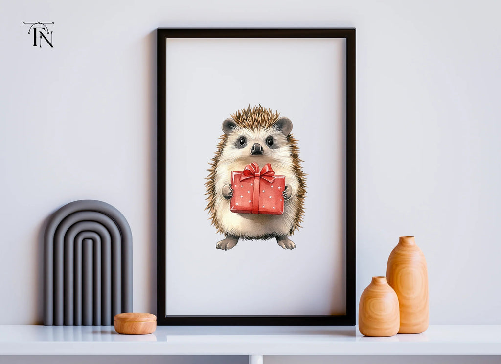 Cute Hedgehogs with Red Gift Boxes Clipart Bundle