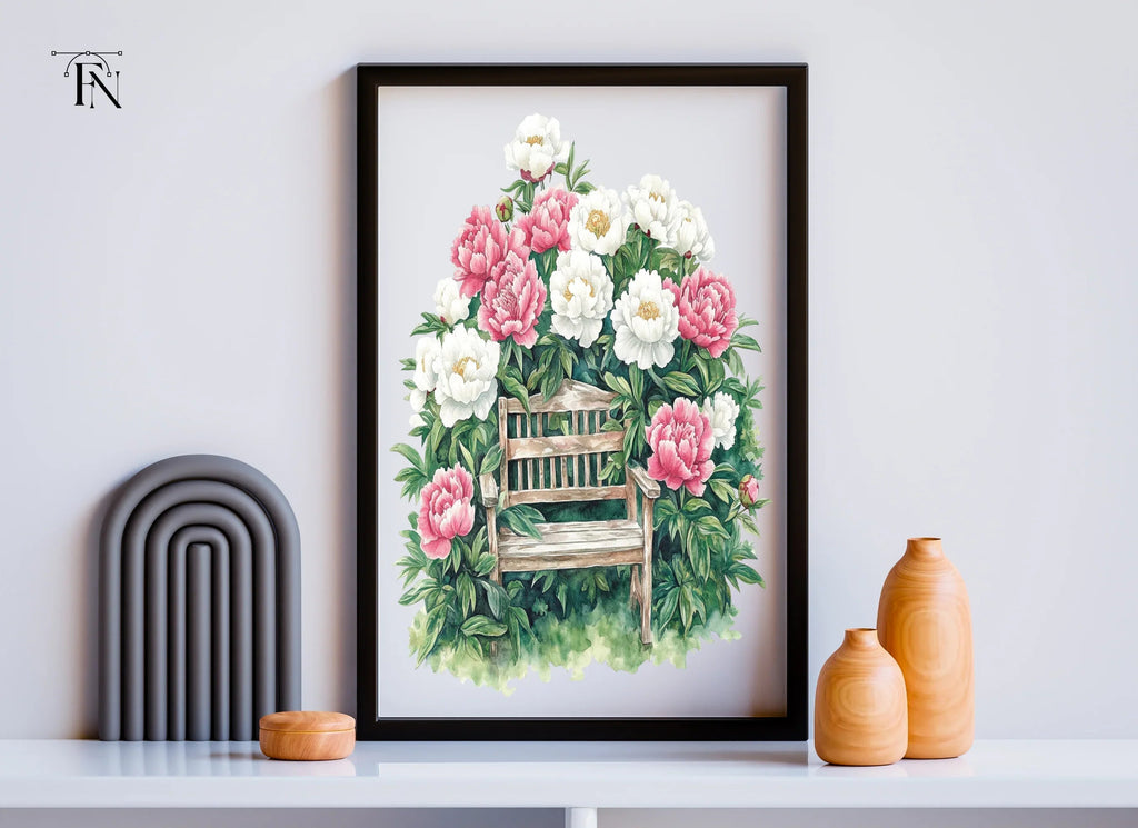 Peony Garden Bench Clipart Bundle