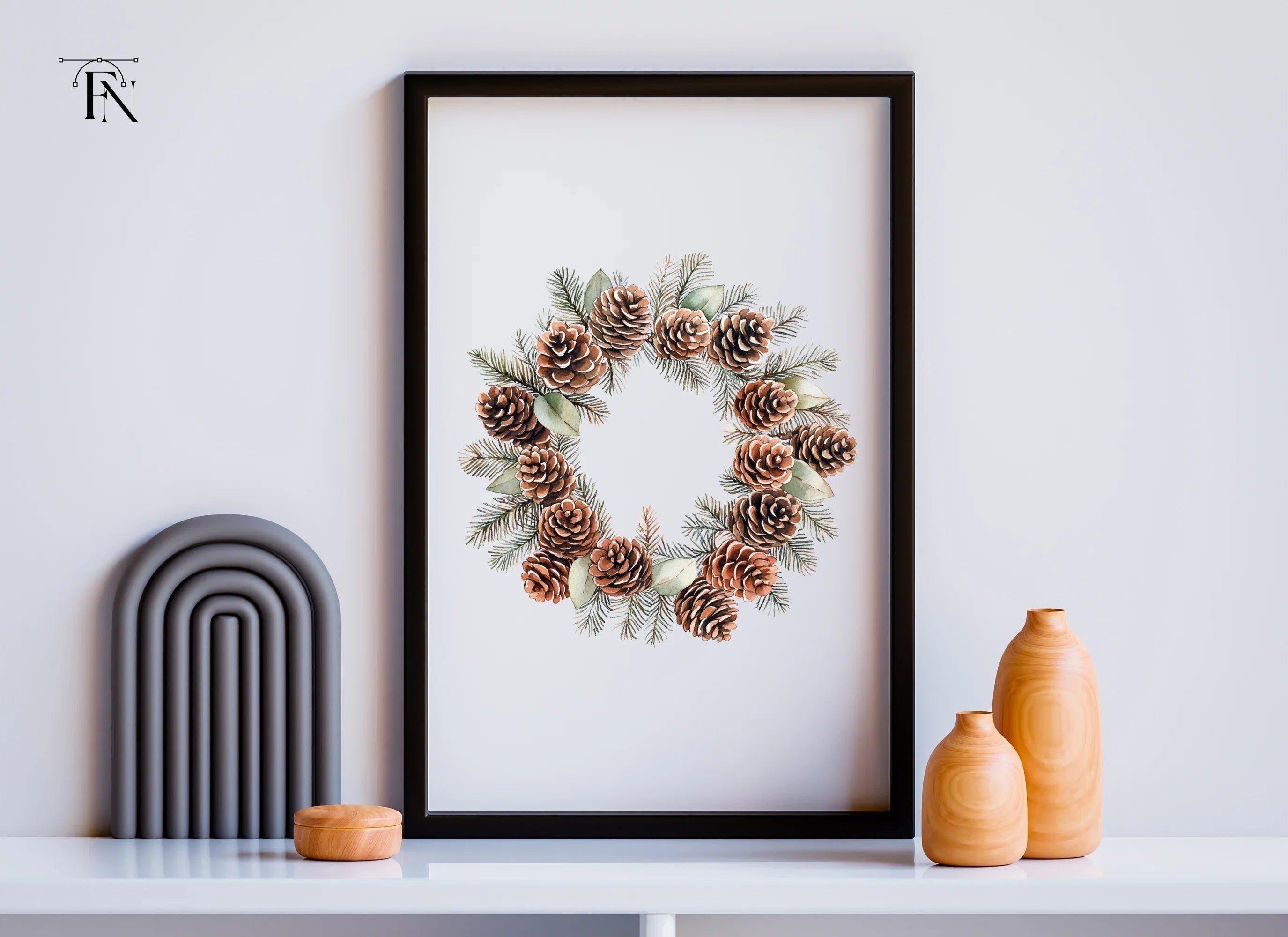 Pinecone Christmas Wreaths Clipart Bundle