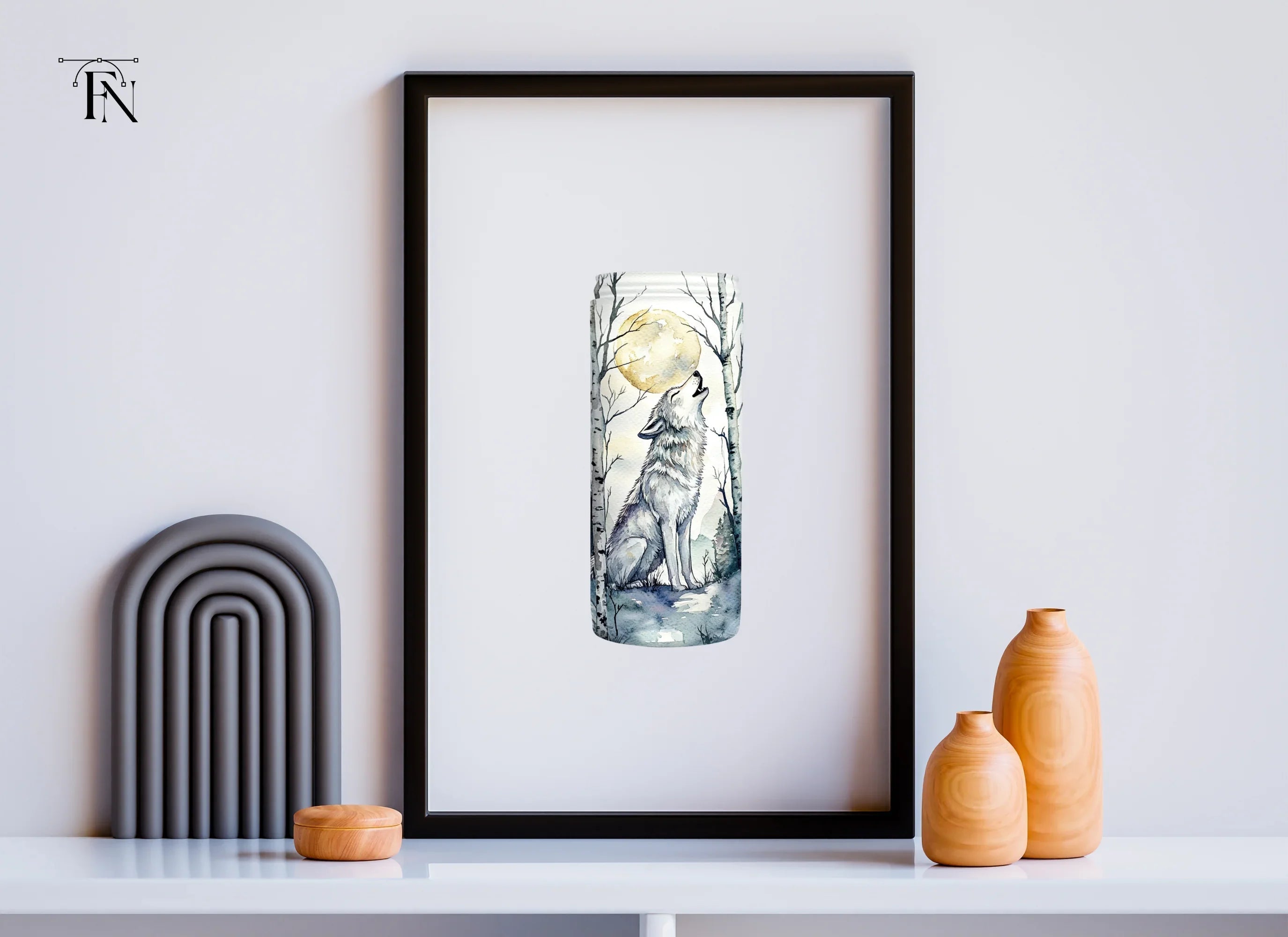 White Wolf Howling in Birch Forest Clipart Bundle
