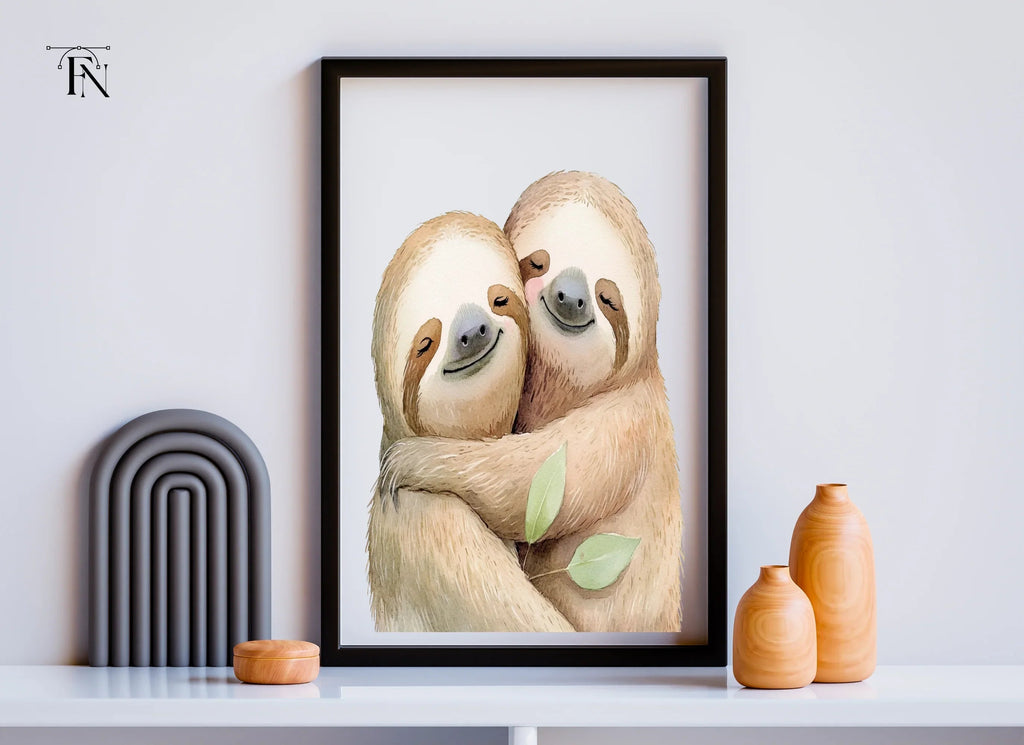 Cute Sloth Couple Hugging Clipart Bundle