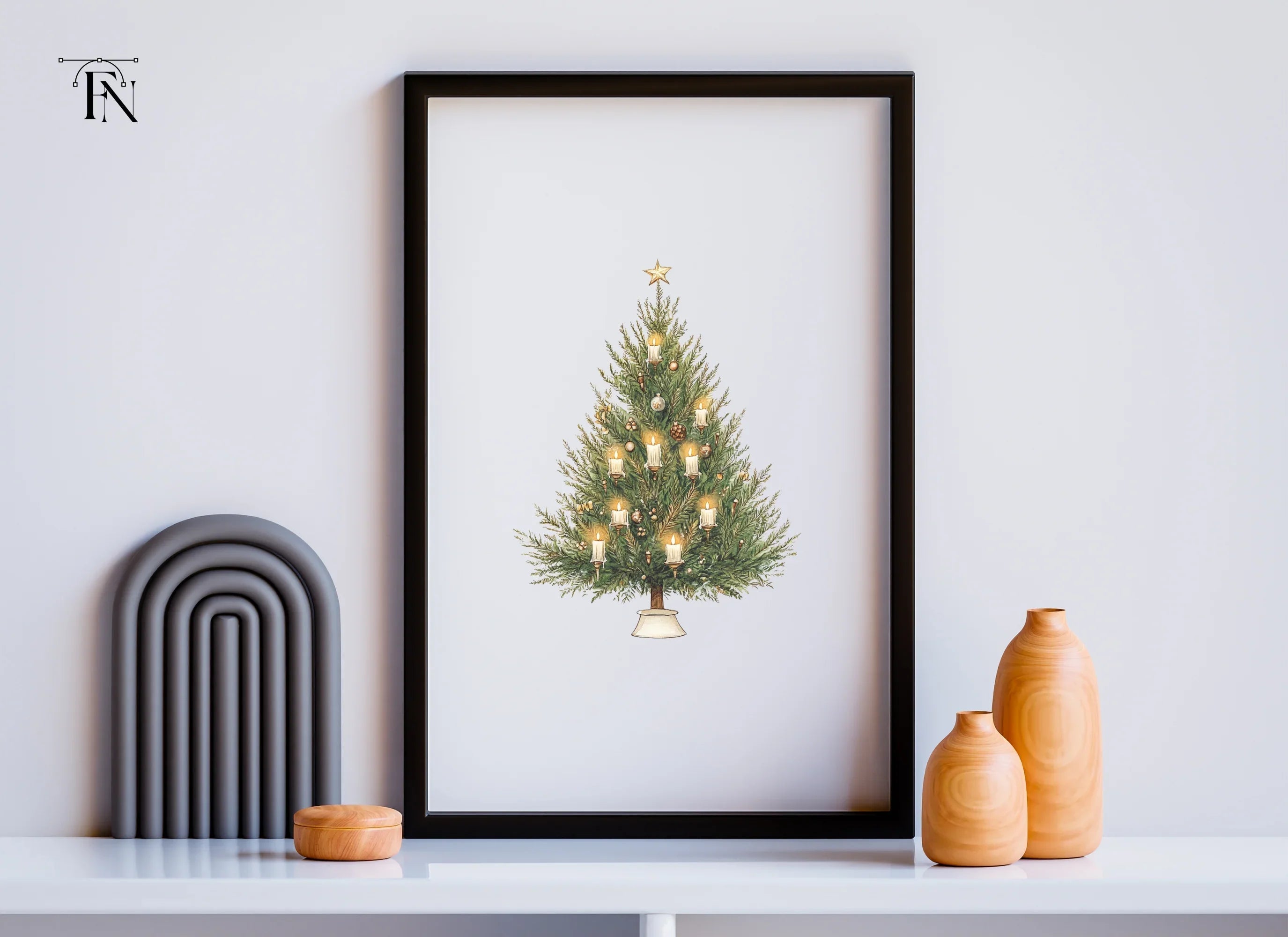 Festive Christmas Tree with Candles Clipart Bundle