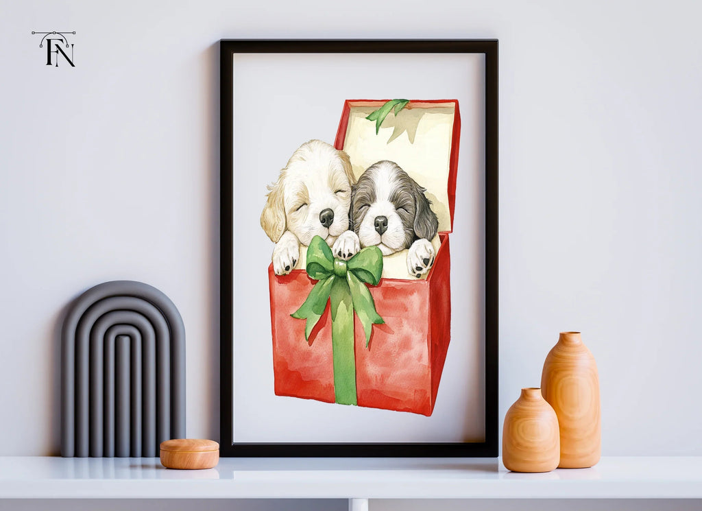 Puppies in Gift Box Clipart Bundle