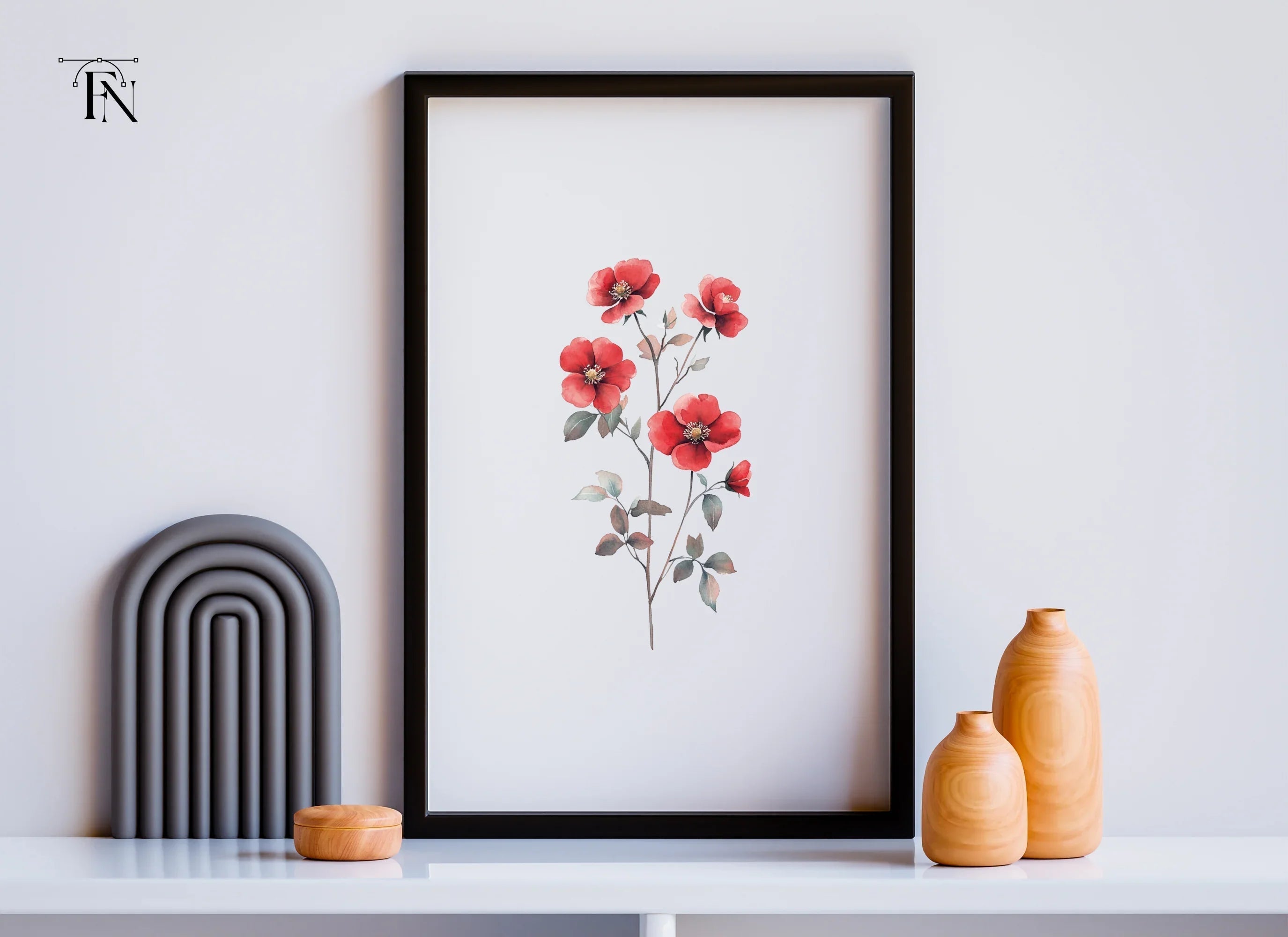 Red Rose Branch Clipart Bundle