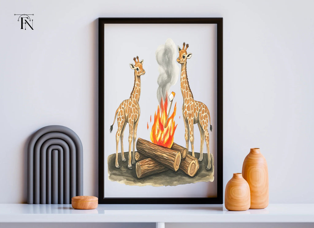 Giraffes Camping Bonfire Clipart Bundle