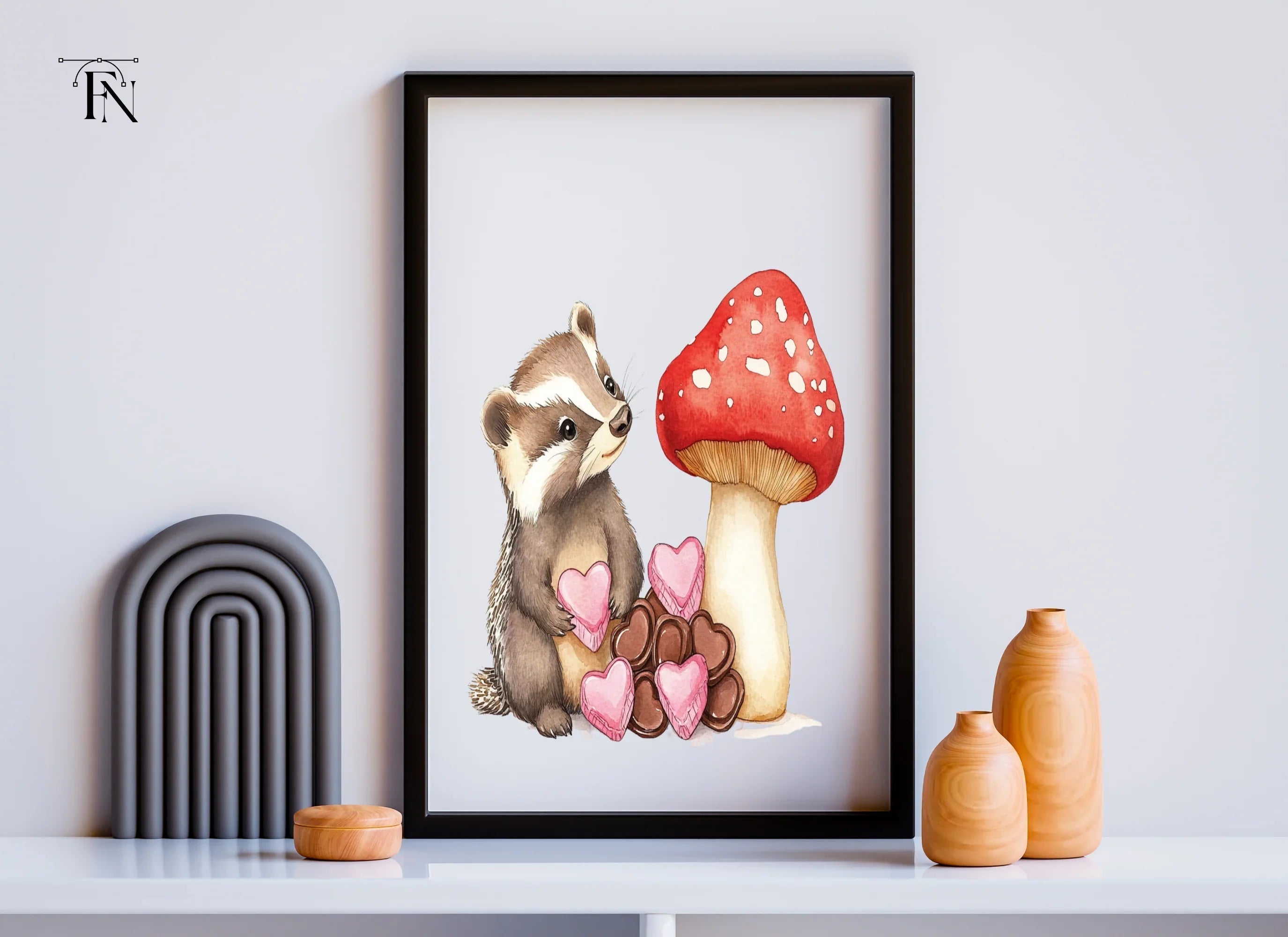 Cute Badger Mushroom Valentine Clipart Bundle
