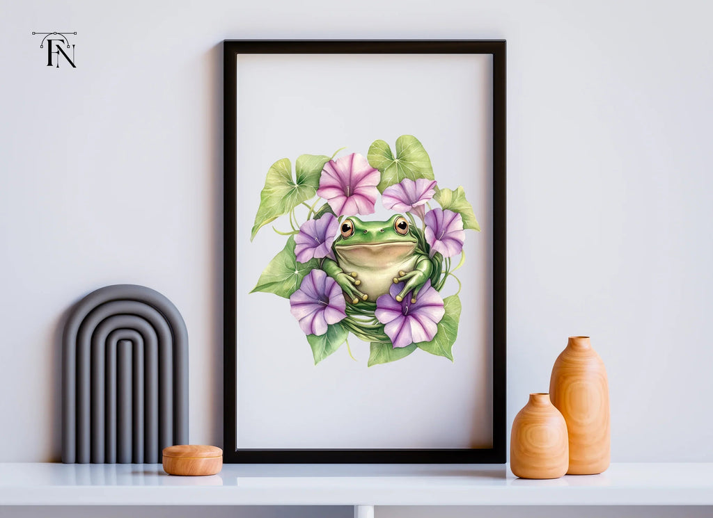 Cute Frogs and Morning Glories Clipart Bundle
