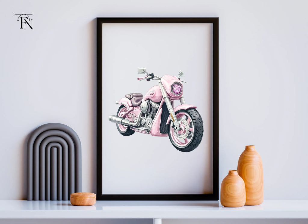Pink Gemstone Motorcycle Clipart Bundle