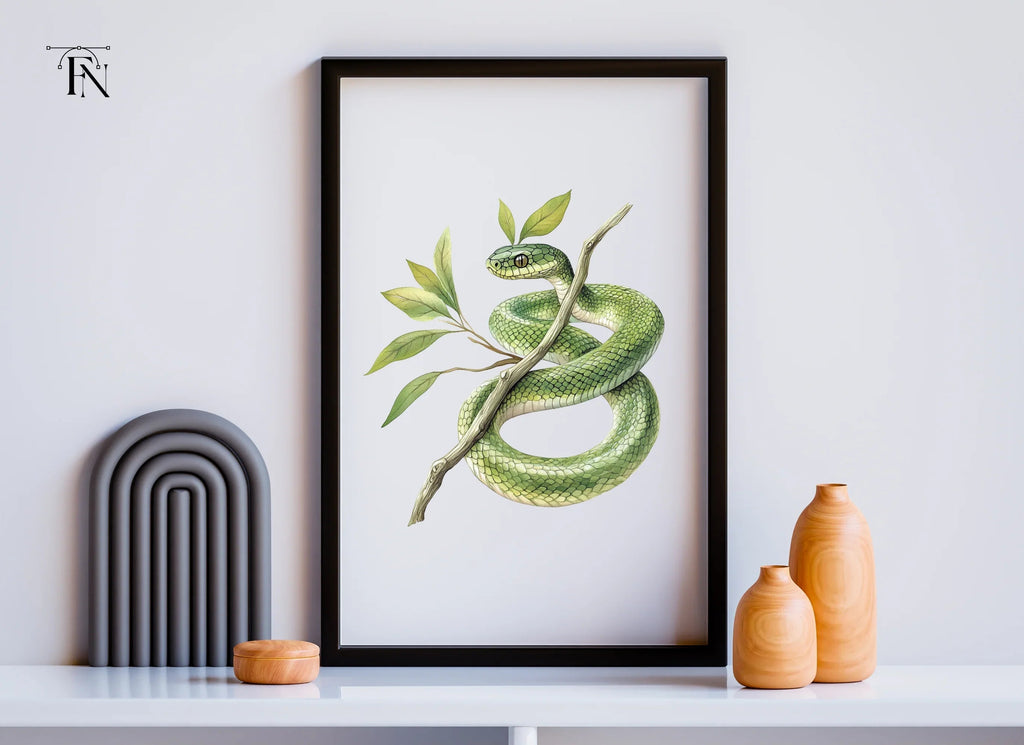 Vibrant Green Snake on Tree Branch Clipart Bundle