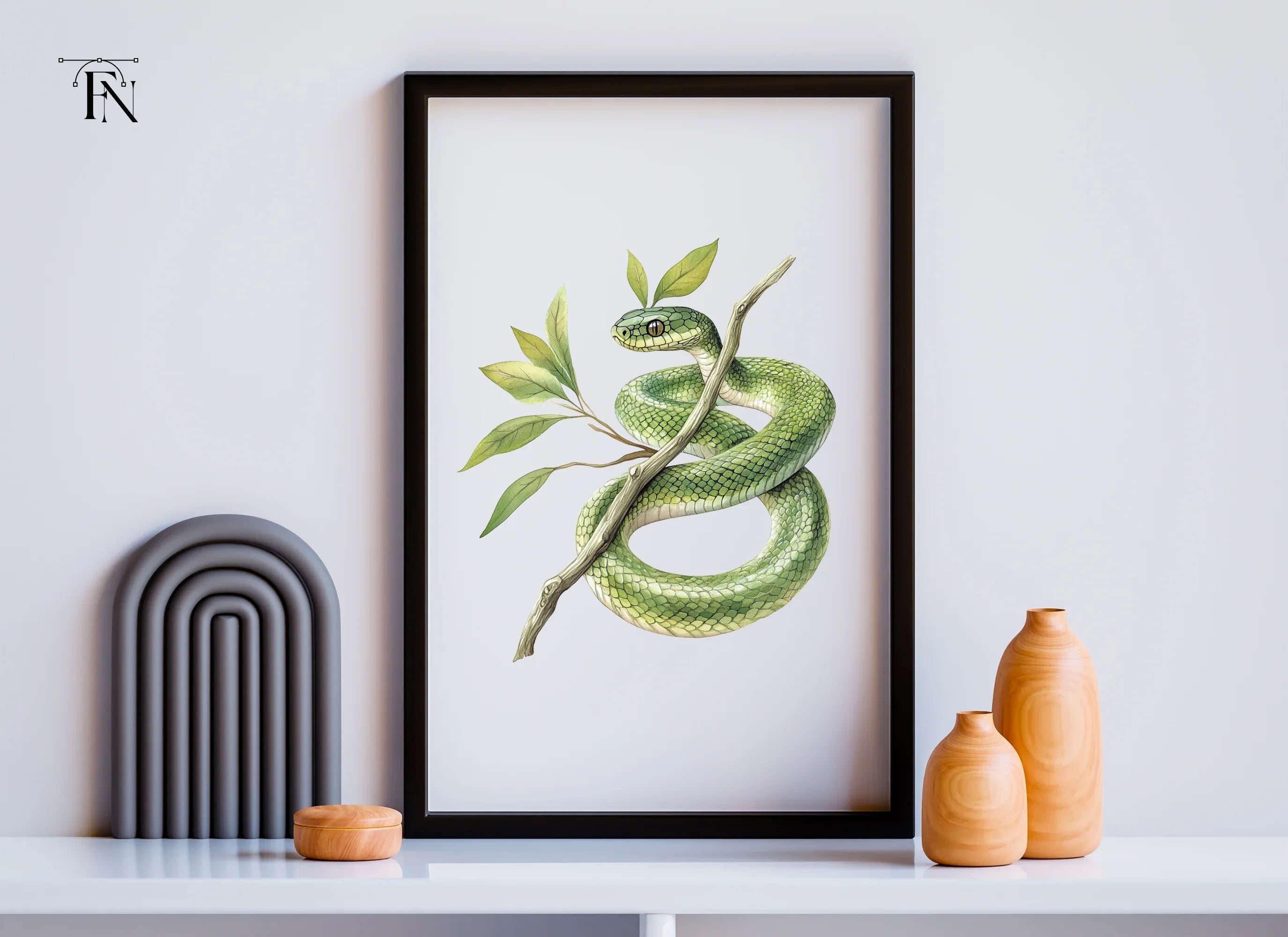 Vibrant Green Snake on Tree Branch Clipart Bundle