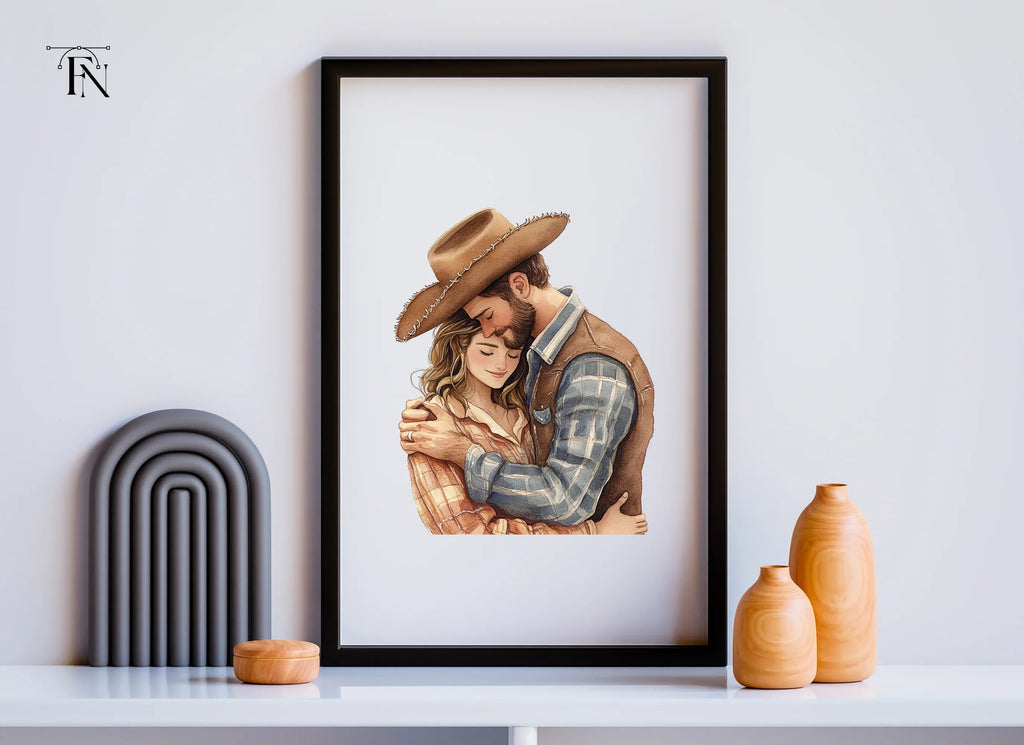Cowboy Couple Hugging Clipart Bundle