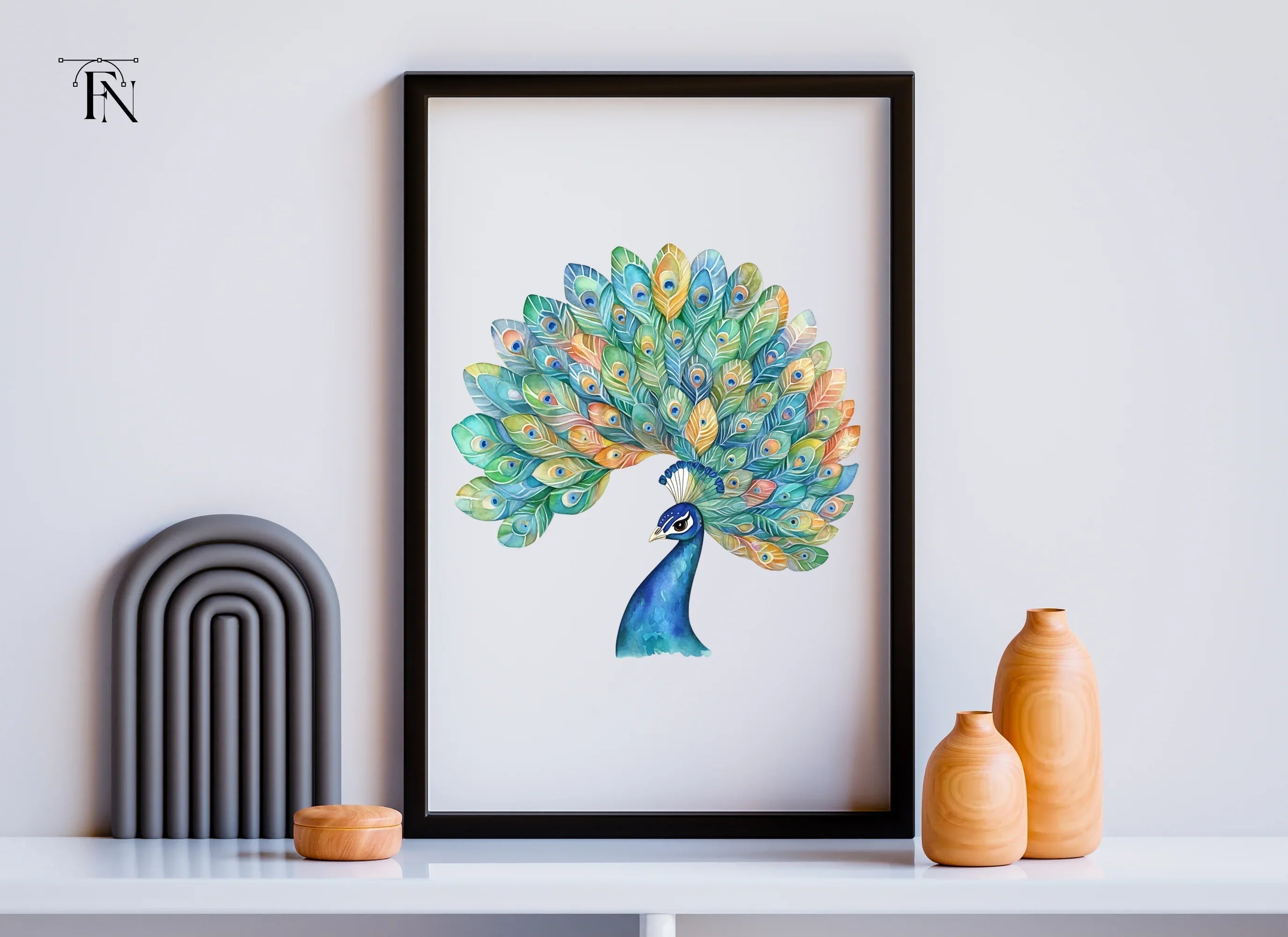 Vibrant Peacock Feather Fan Clipart Bundle