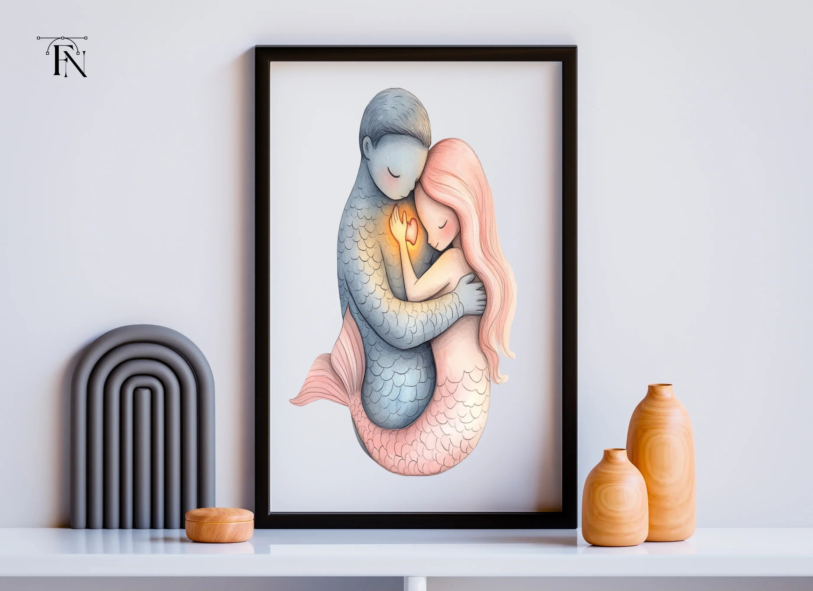 Mermaid Couple Love Hug Clipart Bundle