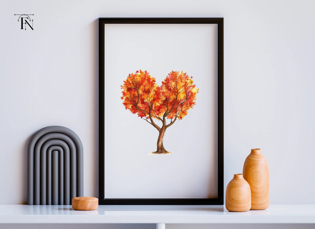 Autumn Heart Trees Clipart Bundle