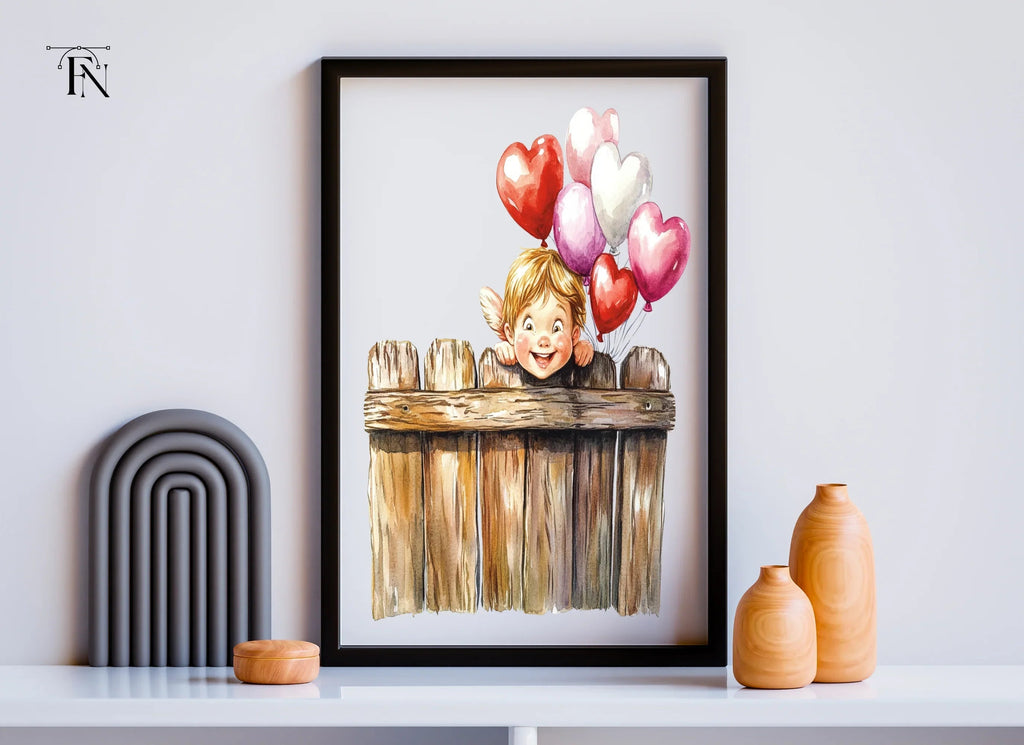 Cute Cupid with Heart Balloons Clipart Bundle
