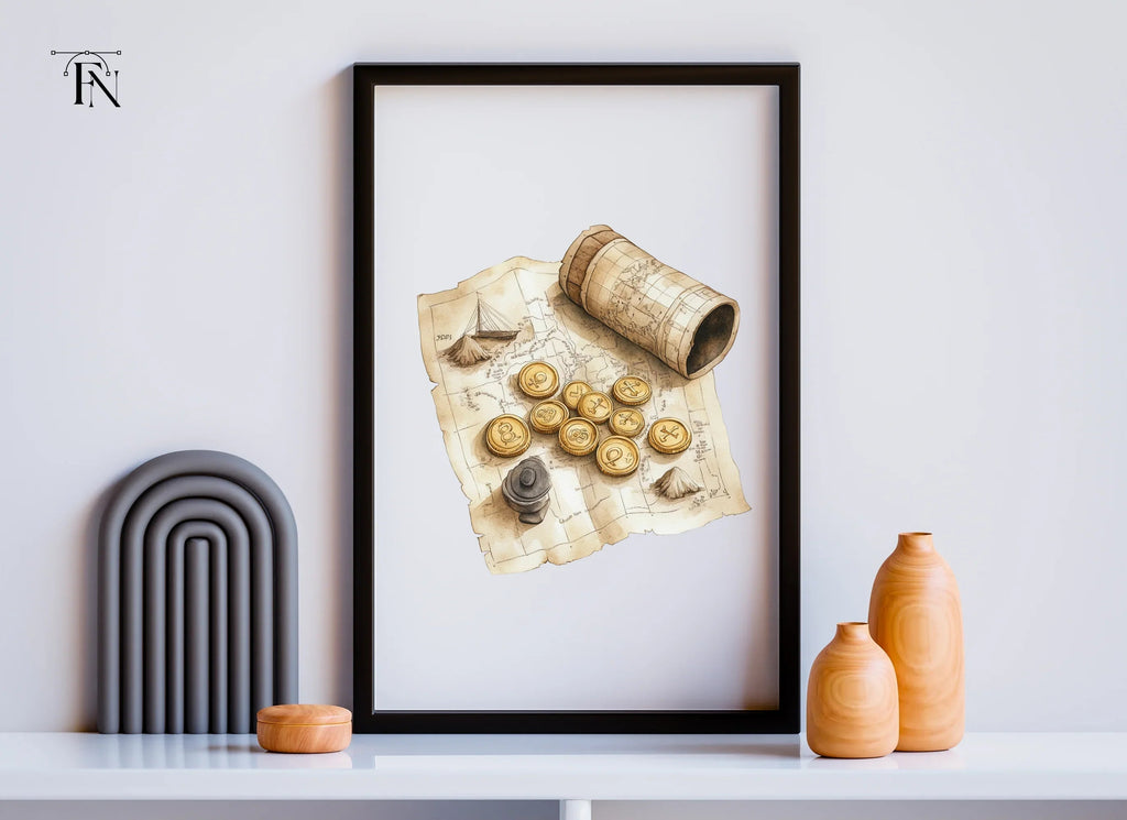 Rolled Map and Coins Clipart Bundle