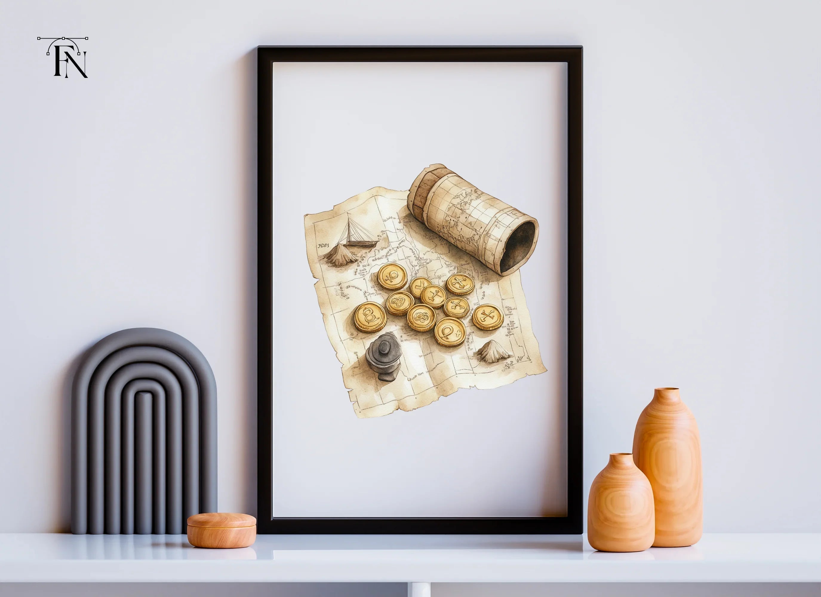 Rolled Map and Coins Clipart Bundle