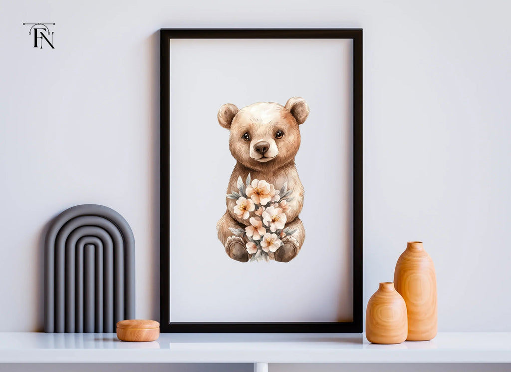 Sweet Baby Bear Holding Flowers Clipart Bundle
