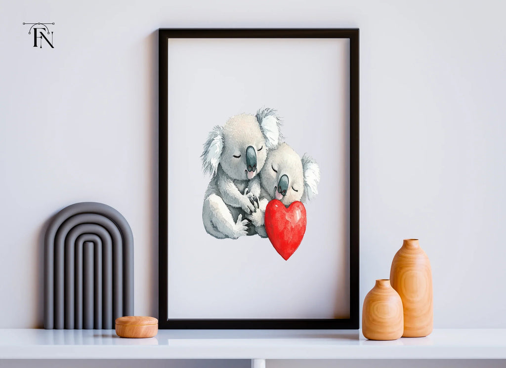 Cute Koala Couple with Red Heart Clipart Bundle