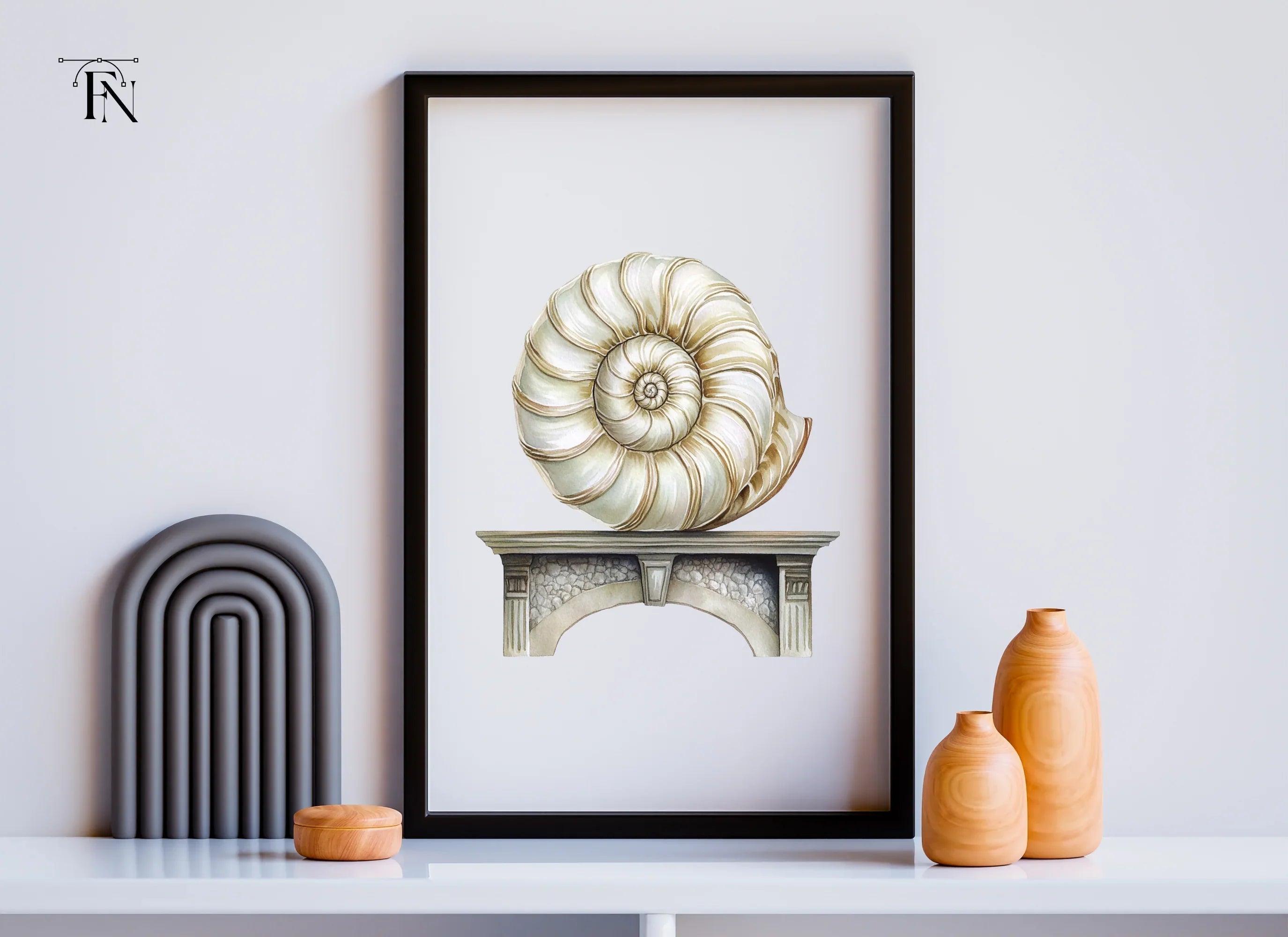 Elegant Nautilus Shell on Stone Pedestal Clipart Bundle