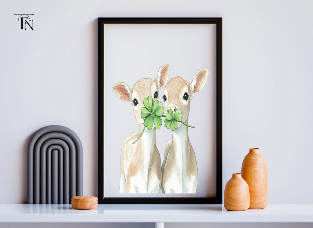 Cute Calves with Lucky Clover Clipart Bundle