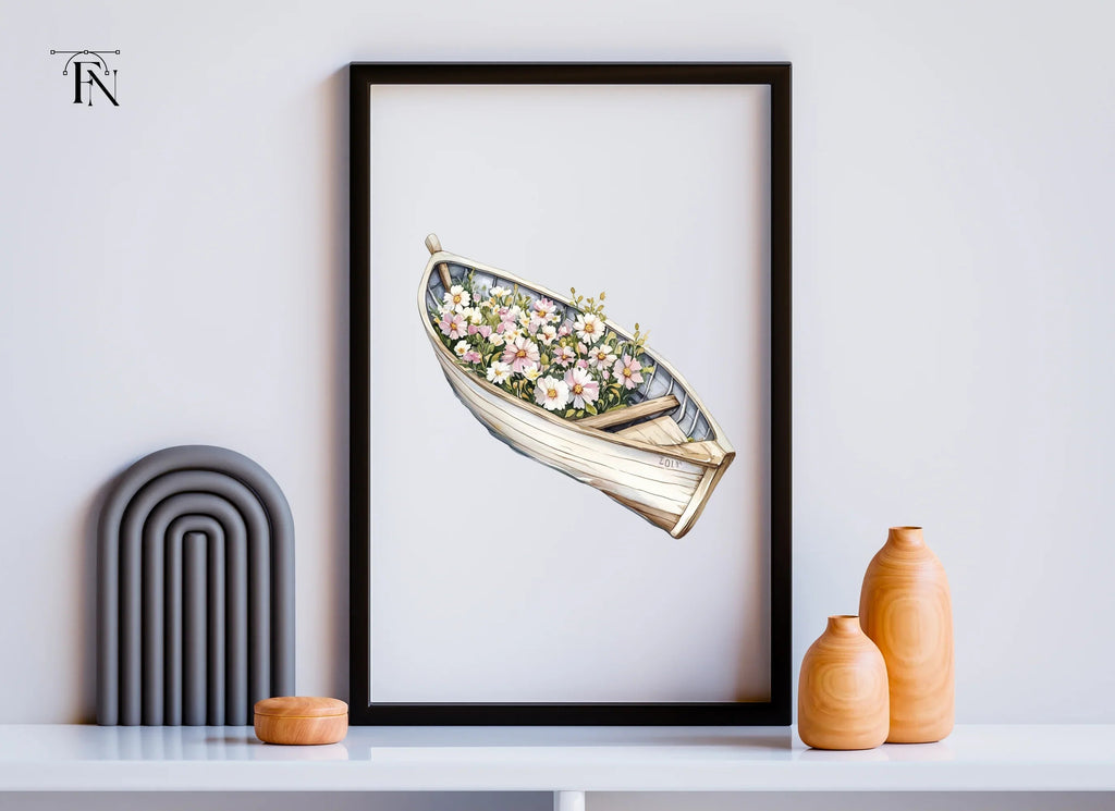 Boat with Pink and White Flowers Clipart Bundle