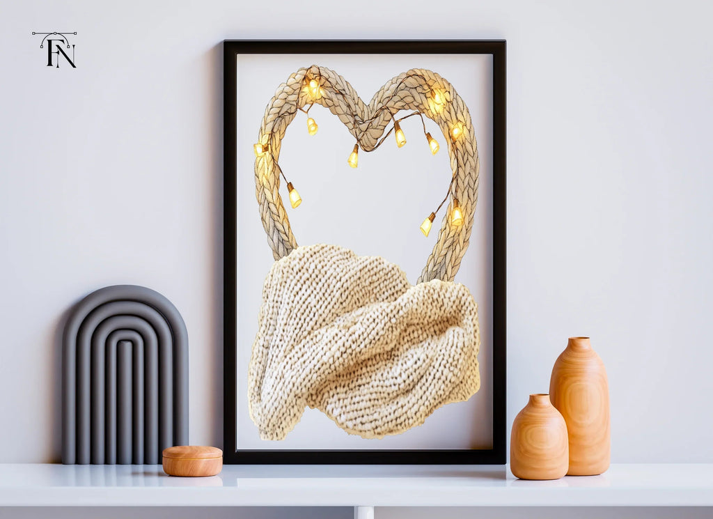 Cozy Heart Frames with Fairy Lights Clipart Bundle