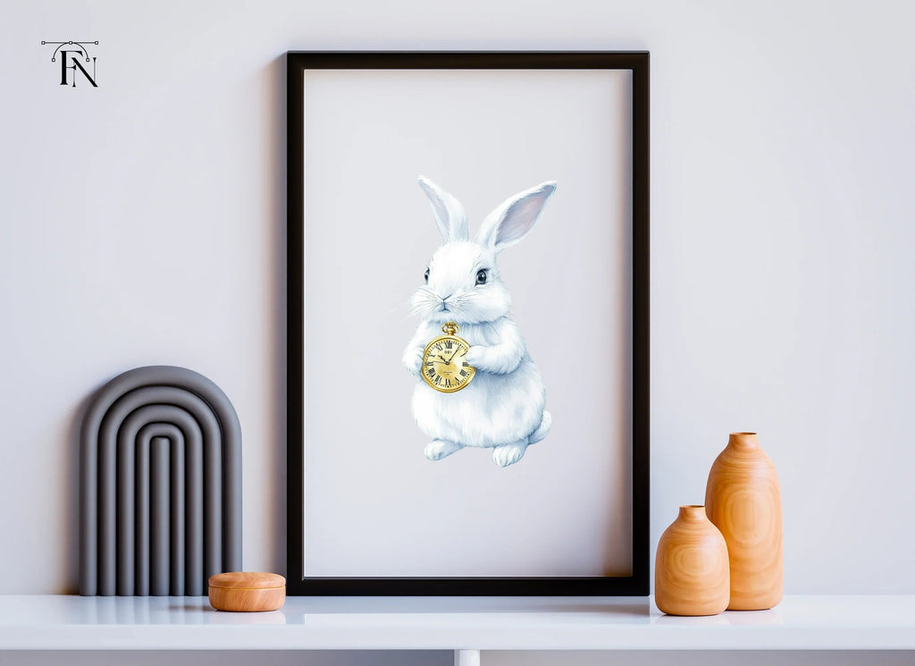 White Rabbit with Pocket Watch Clipart Bundle