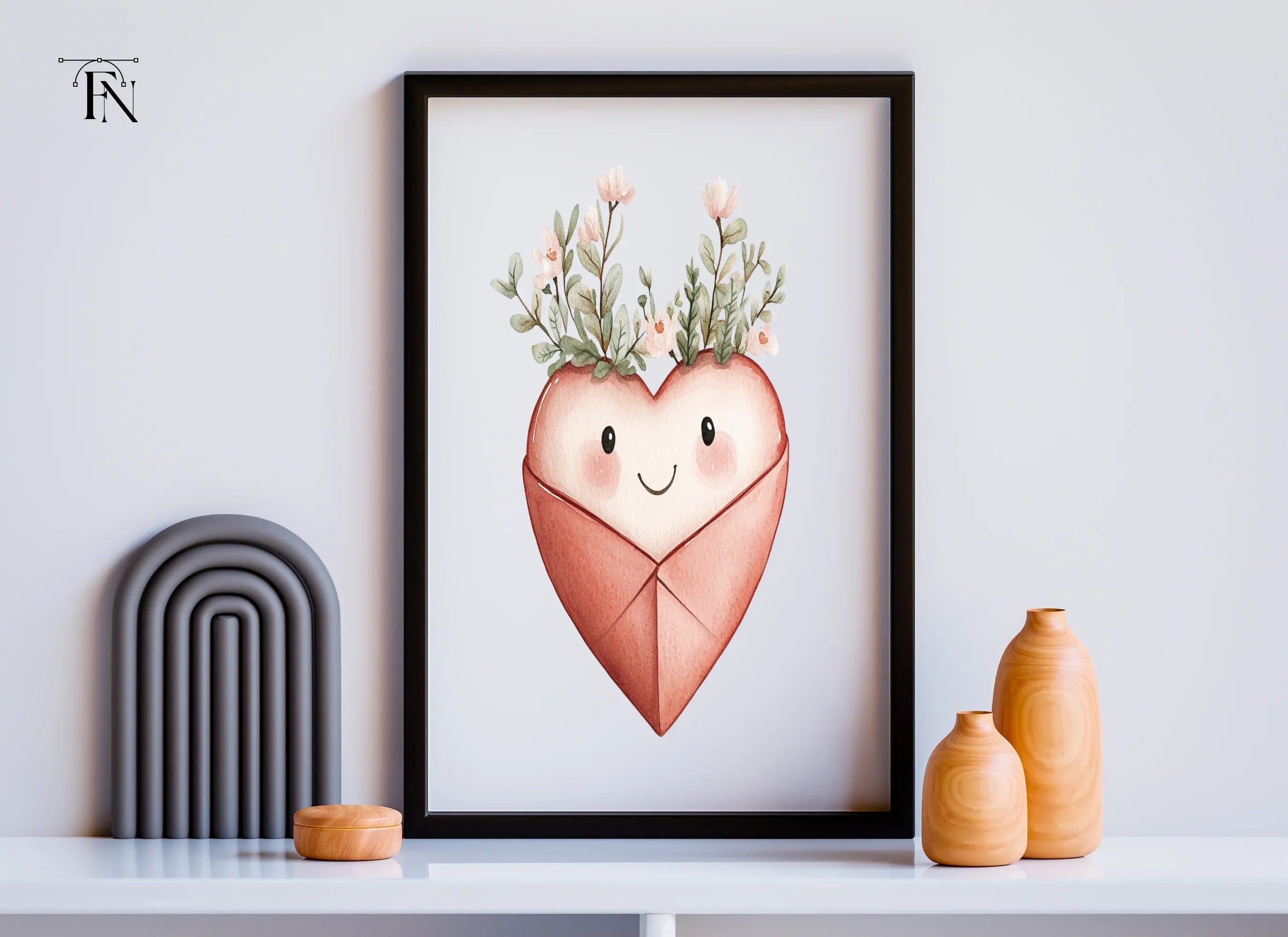 Cute Heart with Floral Crowns Clipart Bundle