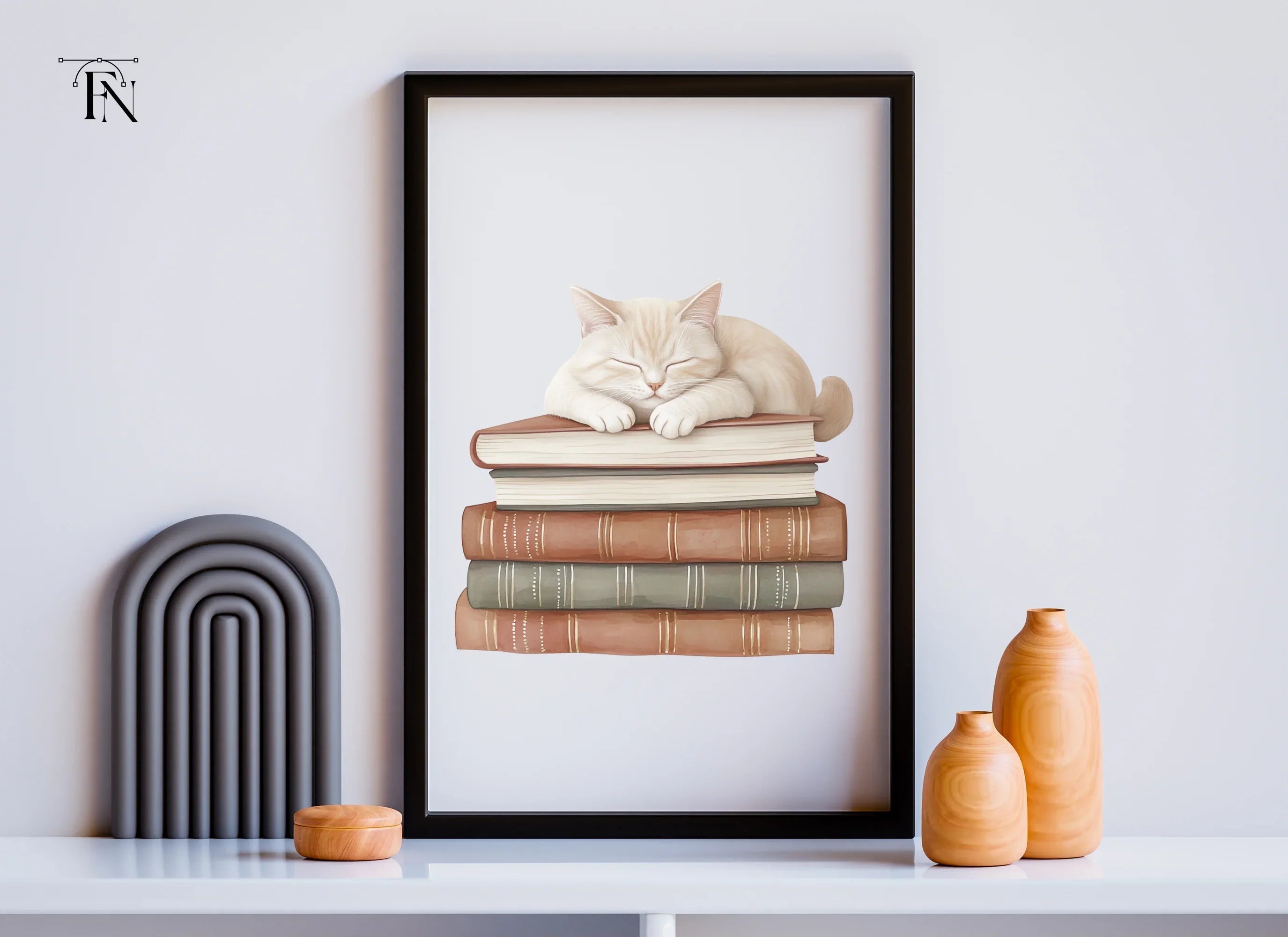 Sleeping Cats on Books Clipart Bundle