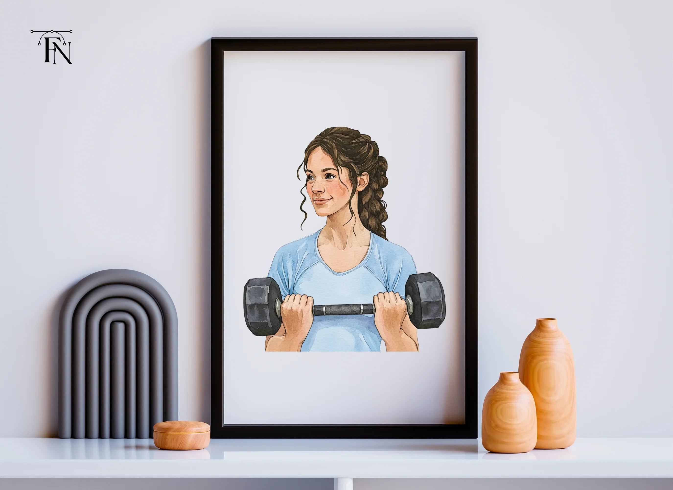 Smiling Woman with Dumbbell Clipart Bundle