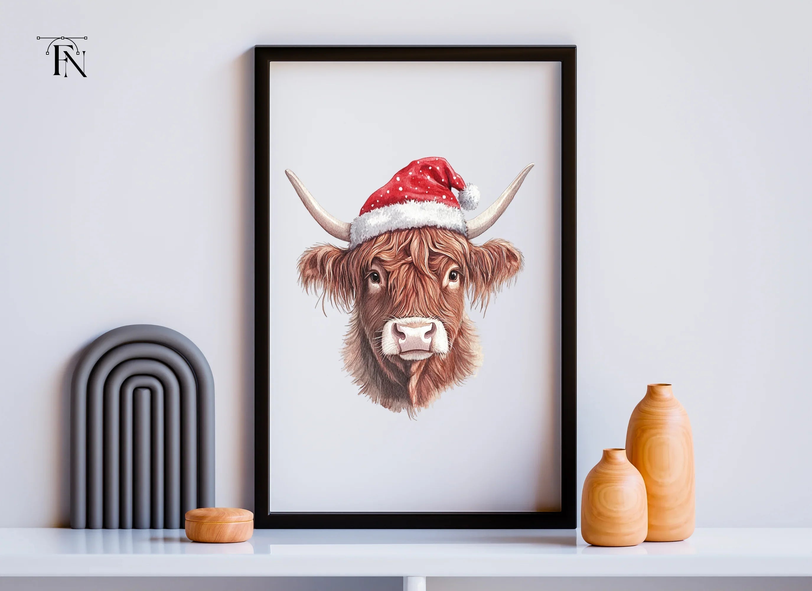 Highland Cow Christmas Santa Hats Clipart Bundle