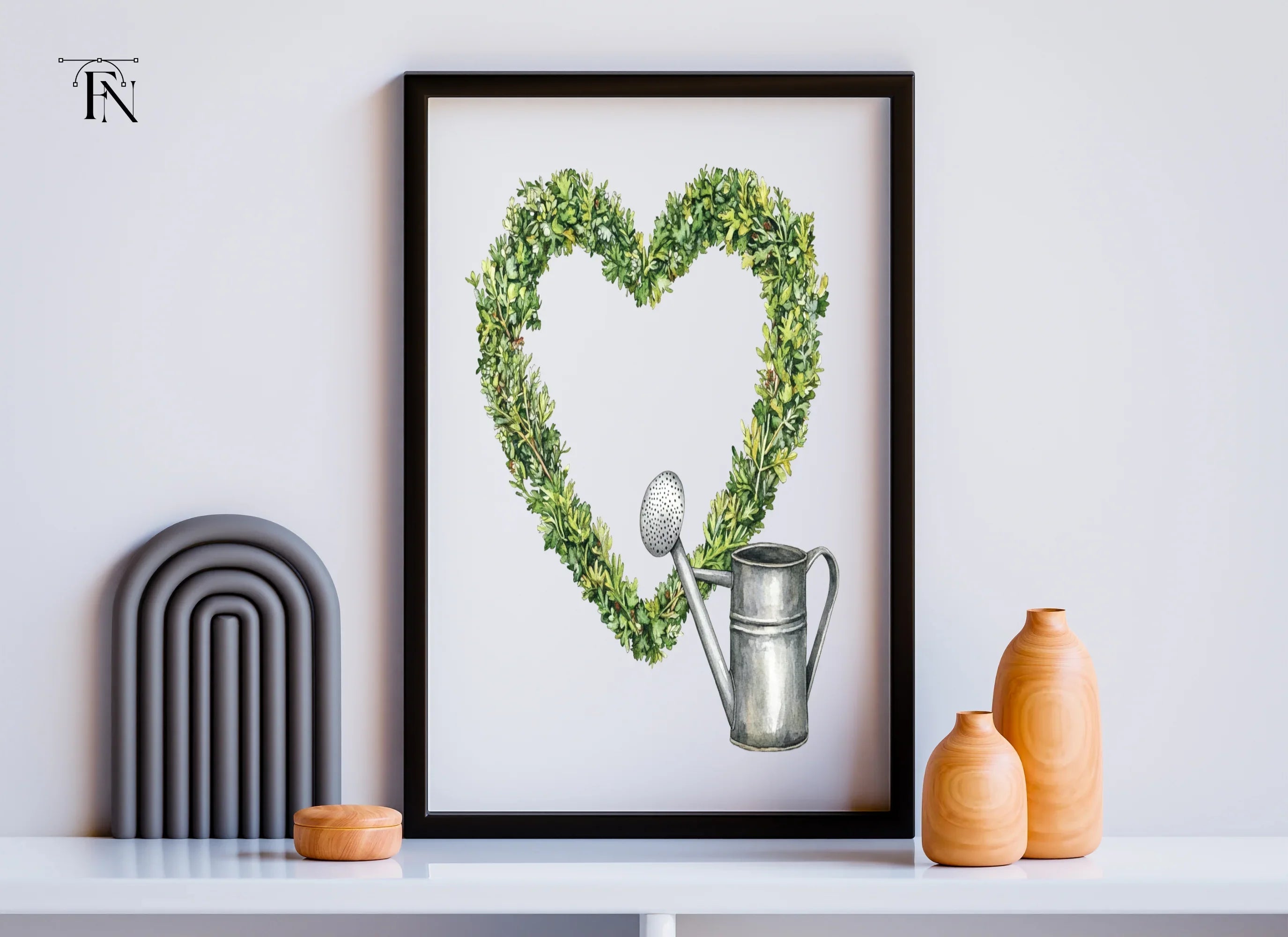 Greenery Heart Watering Can Clipart Bundle