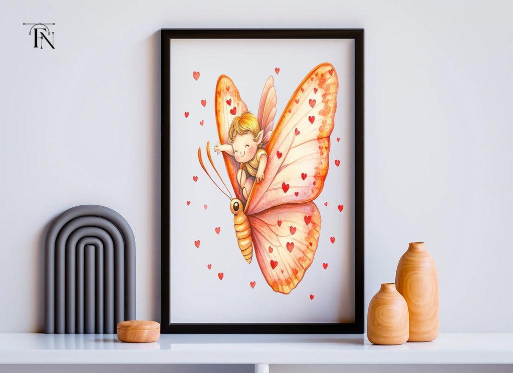 Cute Cupid Riding Butterfly Clipart Bundle