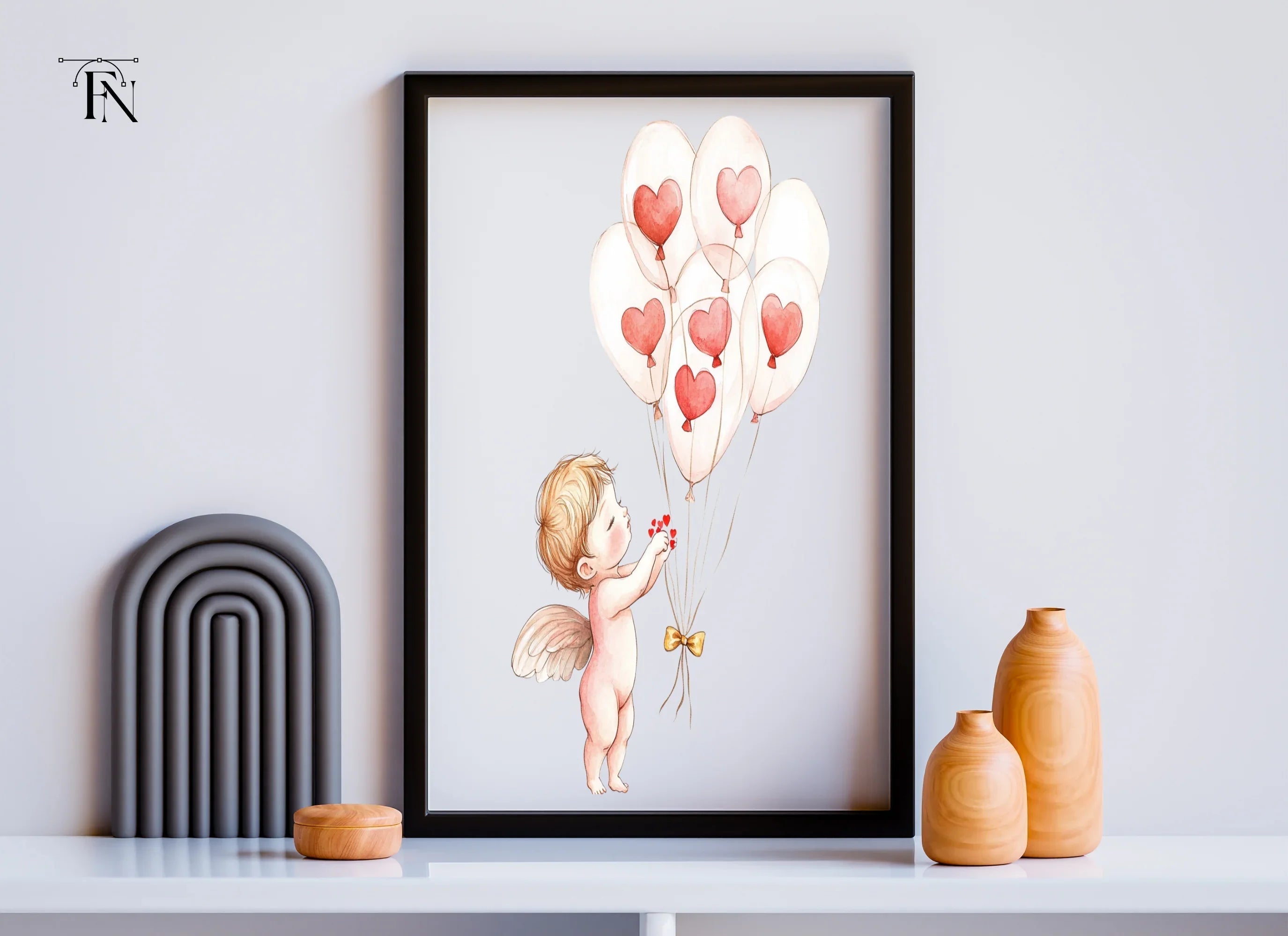Cute Cupid with Heart Balloons Clipart Bundle