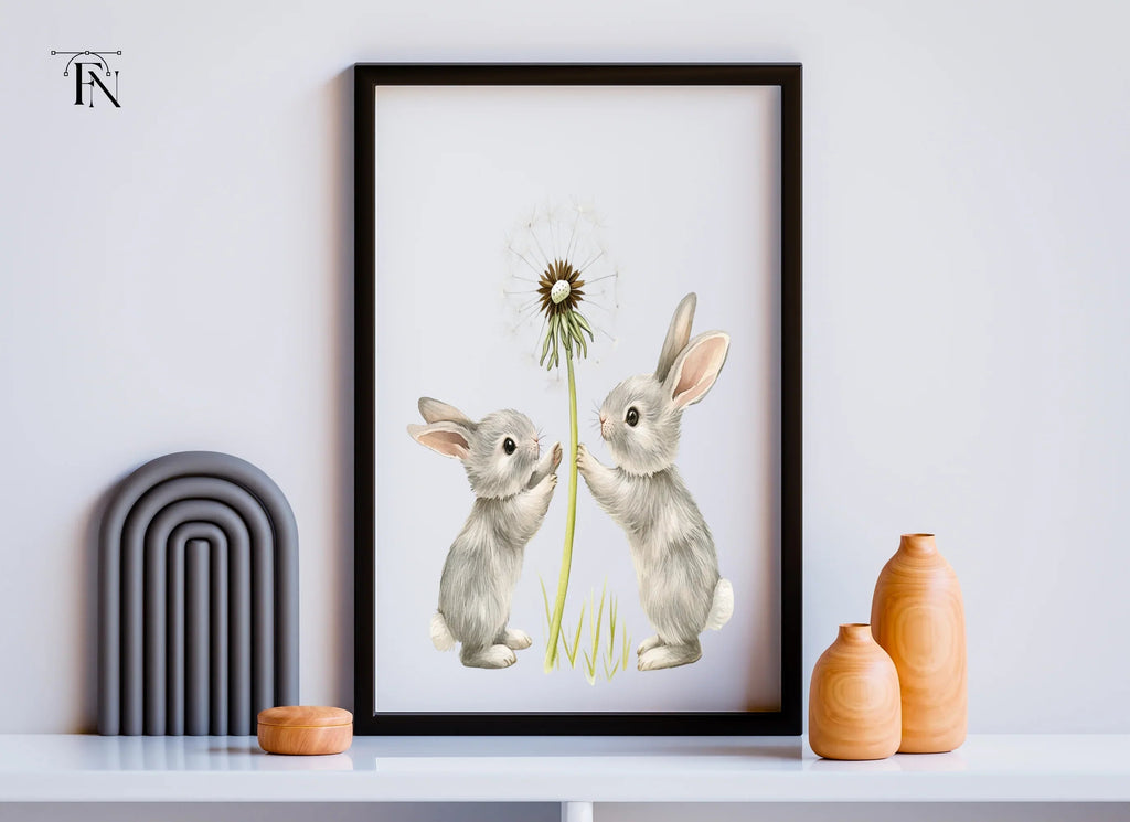Playful Bunnies and Dandelion Clipart Bundle