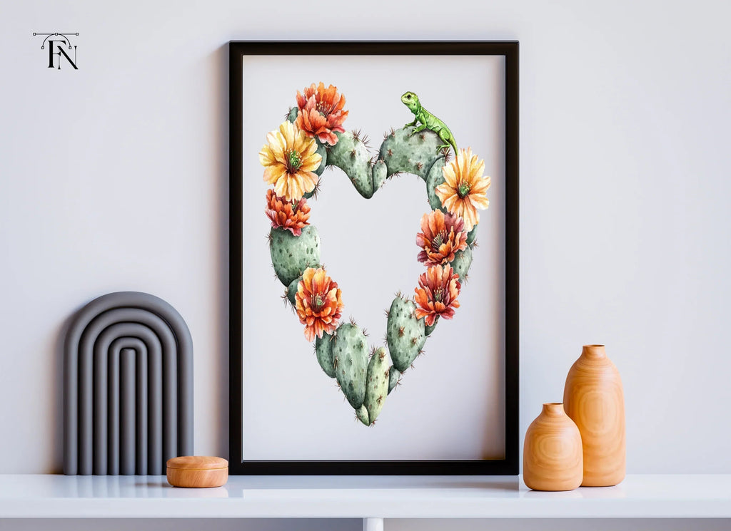 Cactus Heart with Lizard Clipart Bundle