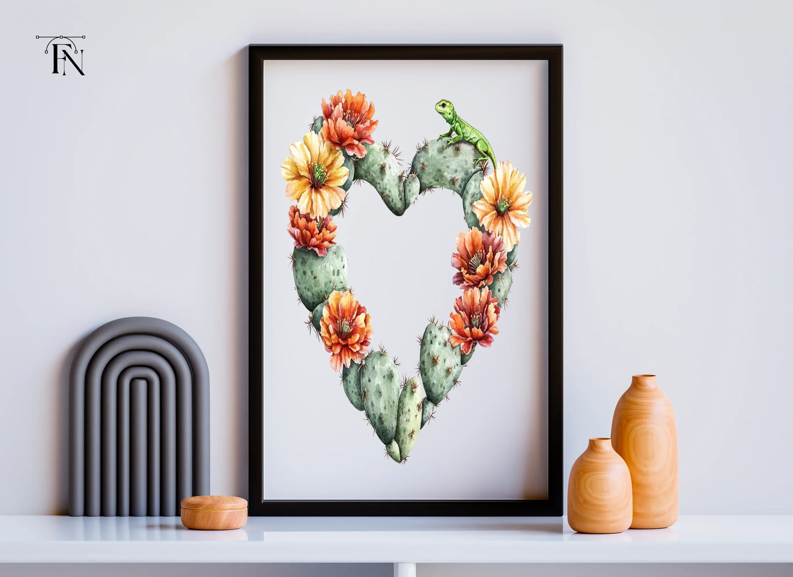 Cactus Heart with Lizard Clipart Bundle