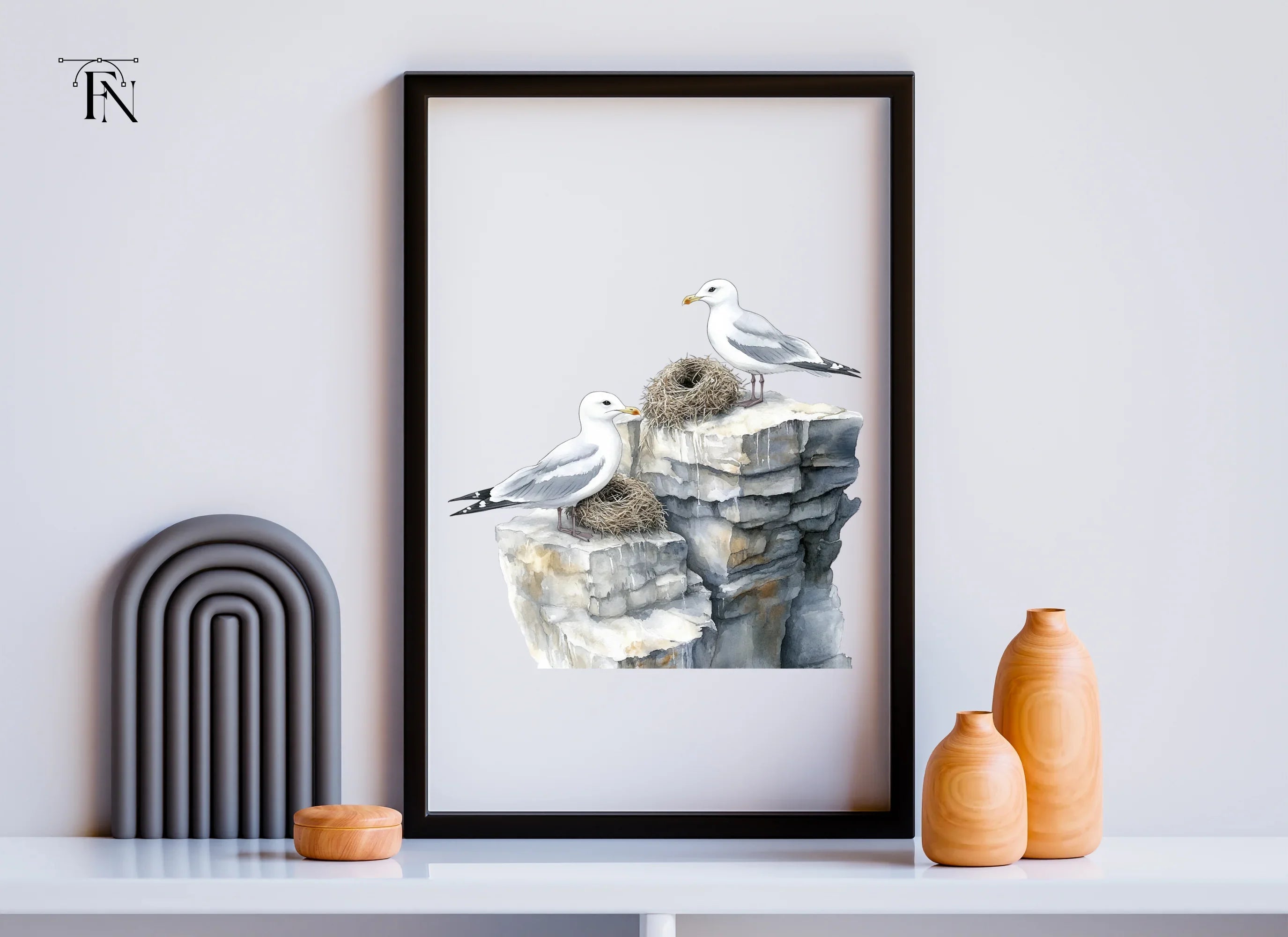 Seagulls on Rocks with Nests Clipart Bundle