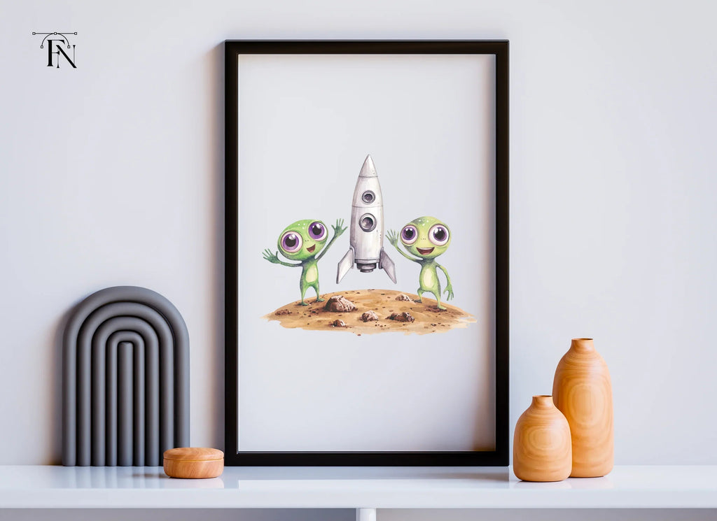 Cute Aliens and Rocket Ship Clipart Bundle