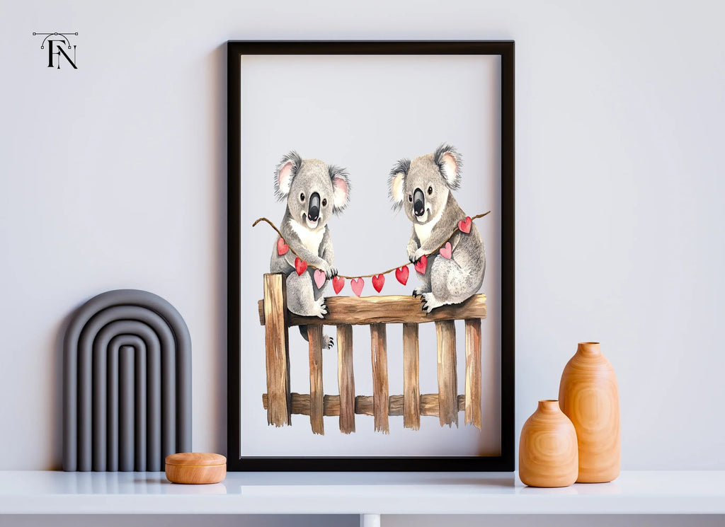 Koalas on Fence with Heart Garland Clipart Bundle